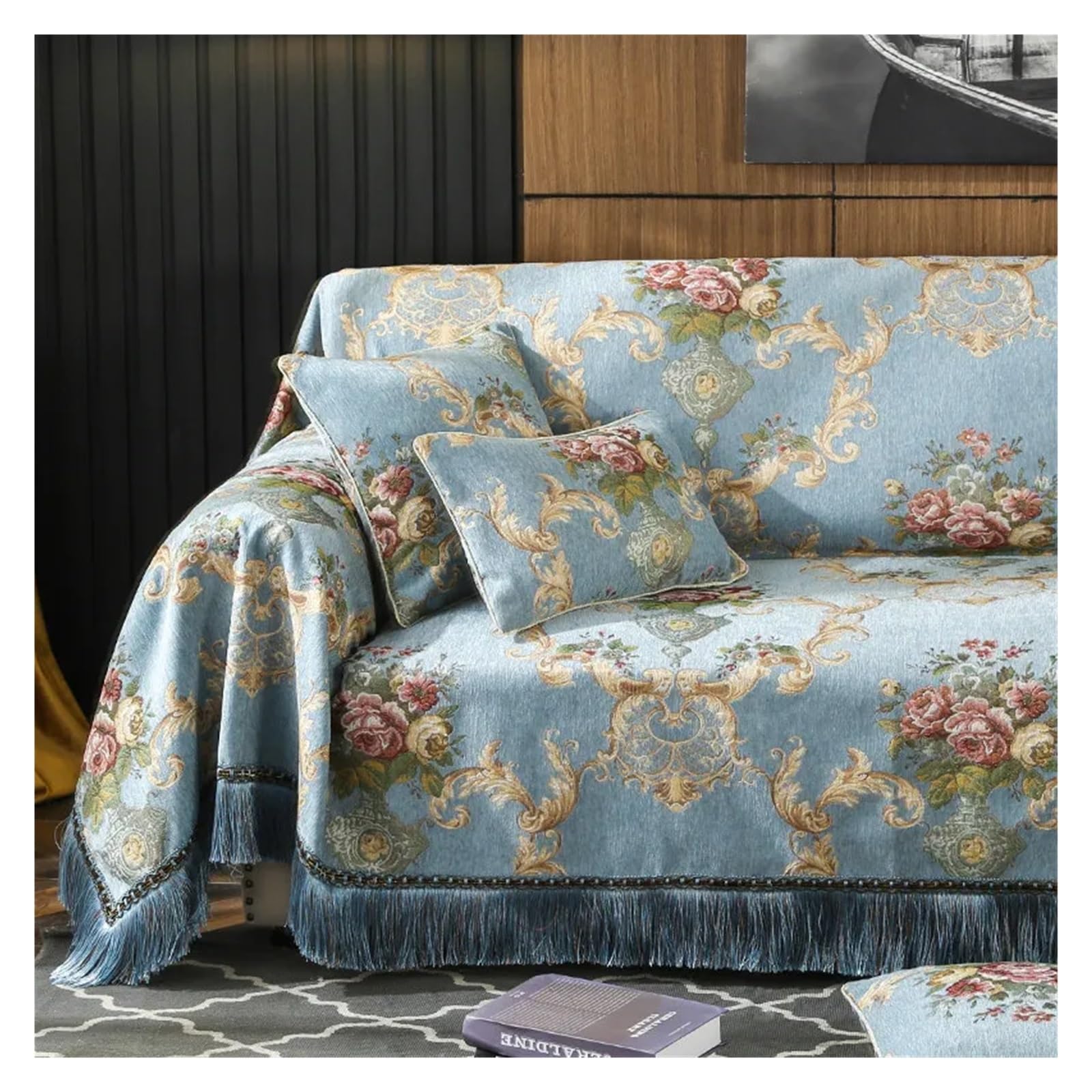 GCYEIDMA Vintage Sofa Cover Sofa Couch Cover 1/2/3/4 Seater Tassels Sectional Towel Throw Floral Recliner Slip Covers(Color6,3 Seater-180x300cm)