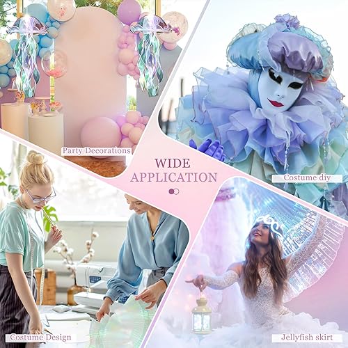 Miniatura 4 de Newwiee Adorno de gasa plisada con volantes de 15 yardas, cintas de organza medusa, cinta iridiscente con volantes, tela de medusa, adorno de tela