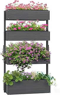 Outsunny Vertical 4 Tier Raised Garden Bed, Wooden Planter Box, Self-Dra...