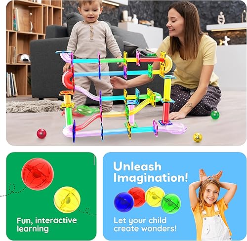 Miniatura 5 de PicassoTiles Juego de 8 canicas para azulejos de bloque magnético, pista de carreras de mármol, bloques de construcción de laberinto de carreras,