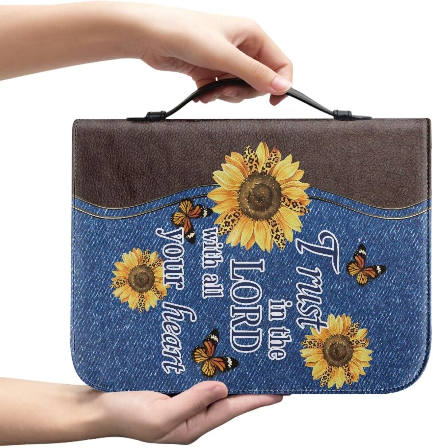 Sunflower Butterfly Bible Cover Case for Women Men Bible Carrying Bag with Zipper Church Bag Large Book Bible Protector, Trust in The Lord with All Your Heart image 2