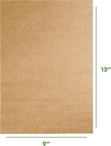 Vista 2 de GUSTO Hojas de papel pergamino precortadas, antiadherentes, sin blanquear, para hornear y cocinar, 9 x 13 pulgadas, 200 unidades, papel kraft