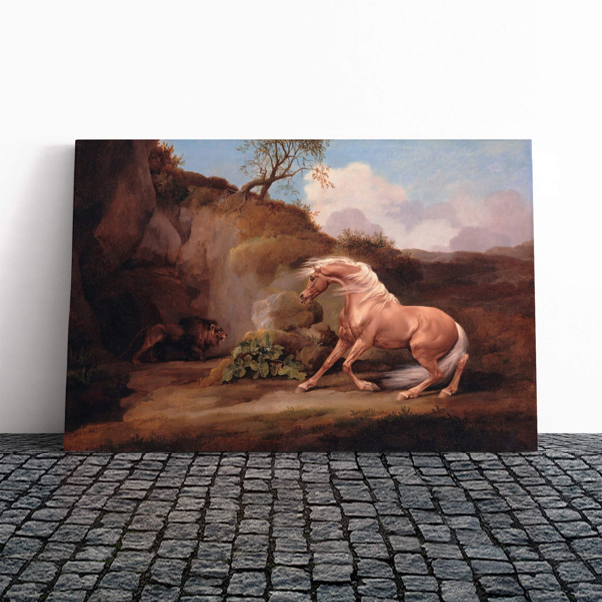 George Stubbs Horse Frightened by a Lion Vol.2 Canvas Print | Gallery Wrapped 30mm Frame Wall Art | 24x16 inches | Ready to Hang | Modern Animals Picture | Living Room Bedroom Lounge Office