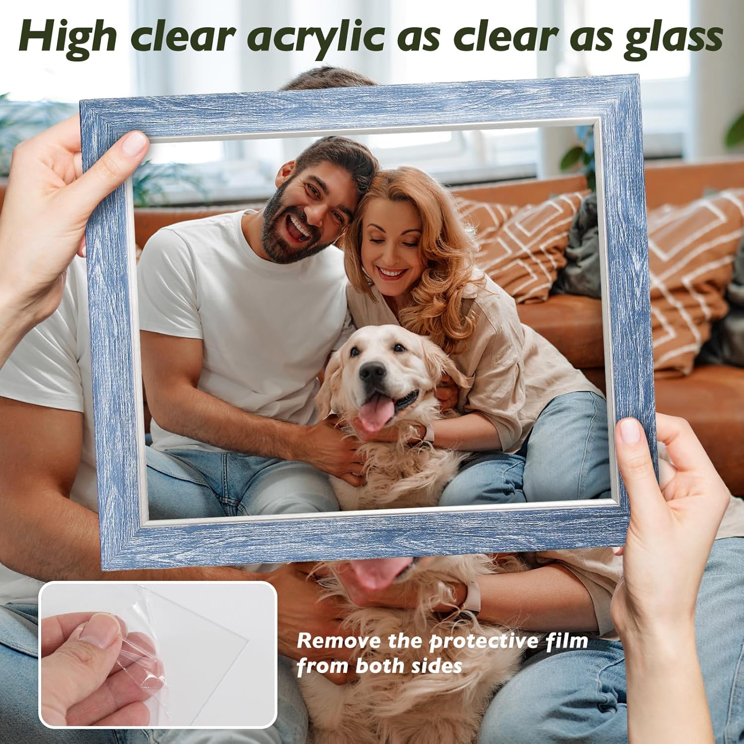 AAQ 8x10 Picture Frames Set of 4, Rustic Farmhouse Photo Frame with HD Plastic Cover,8x10 without Mat or 5x7 with Mat for Wall or Tabletop Display Home Office Gift - Image 4