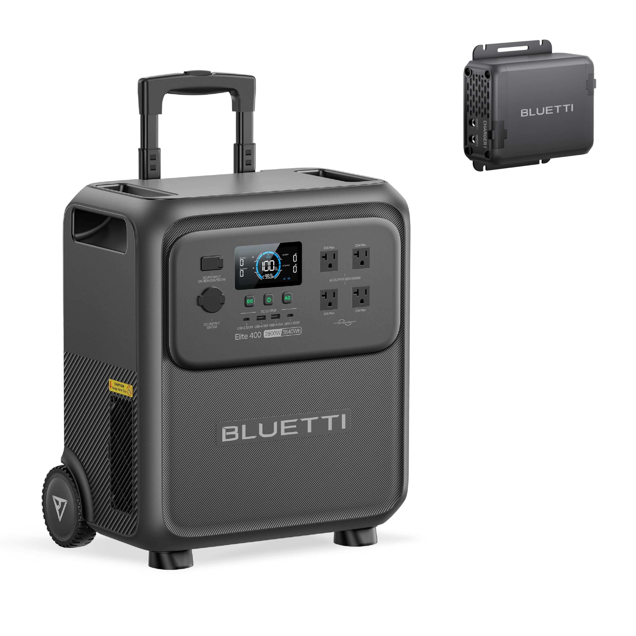 BLUETTI Elite 400 Portable Power Station with Charger 1 (Ship Separately), 560W DC-DC Alternator Charger, 7.5H Full Charge via Car, 3840Wh 2600W LFP Batttery Backup for Home Backup, Outage, RV Life