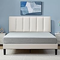 Vista 11 de VECELO - Base de cama tamaño individual con cabecera tapizada, plataforma con soporte de listones de madera de alta resistencia, no necesita somier