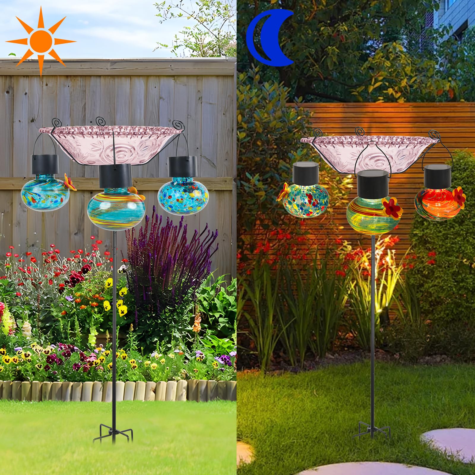 Mangiatoia solare per uccelli colibrì con finestra osservazione Picchetti da antiruggine per santuari per uccelli da balcone Mangiatoia in plastica resistente