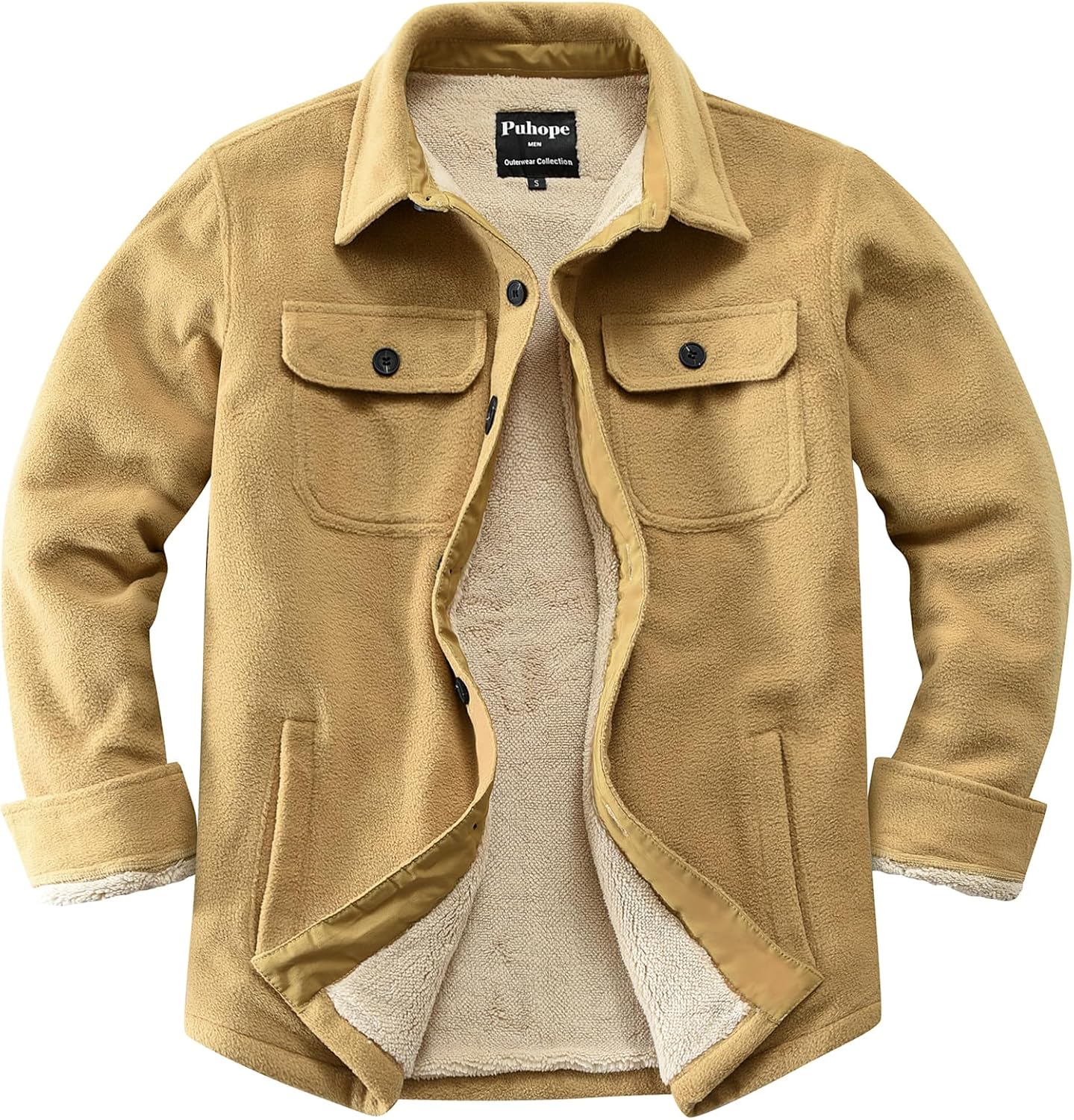 Puhope Men’s Polar Fleece Warm Sherpa Lined Shirt Jacket for Men Thick Button Down Jacket with Multi Pockets