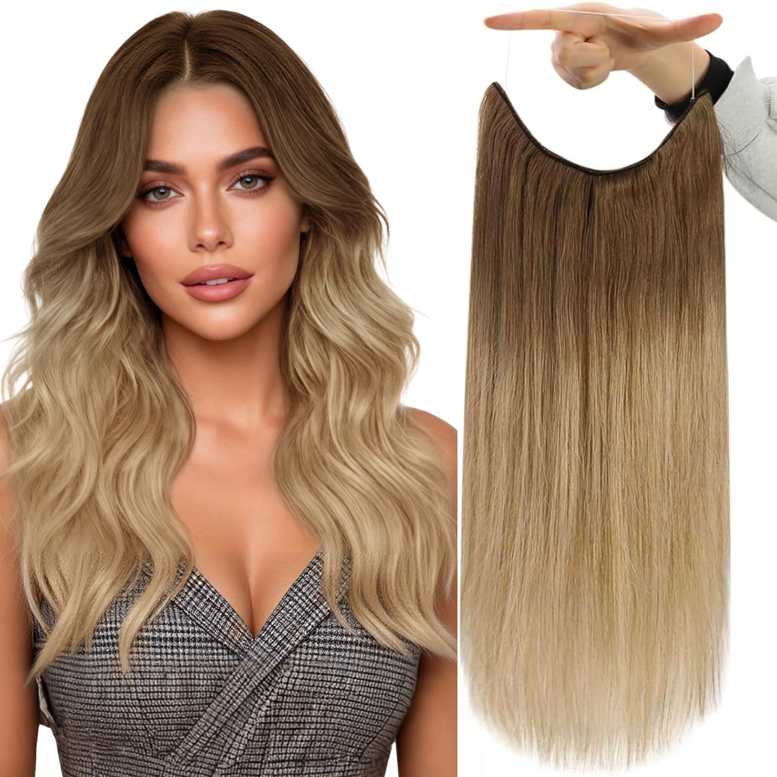 14 Inch Real Human Hair Extensions Clip In Layered Hairpiece 76g Amazon.com : Fshine Invisible Wire Hair Extensions Real  main image 4