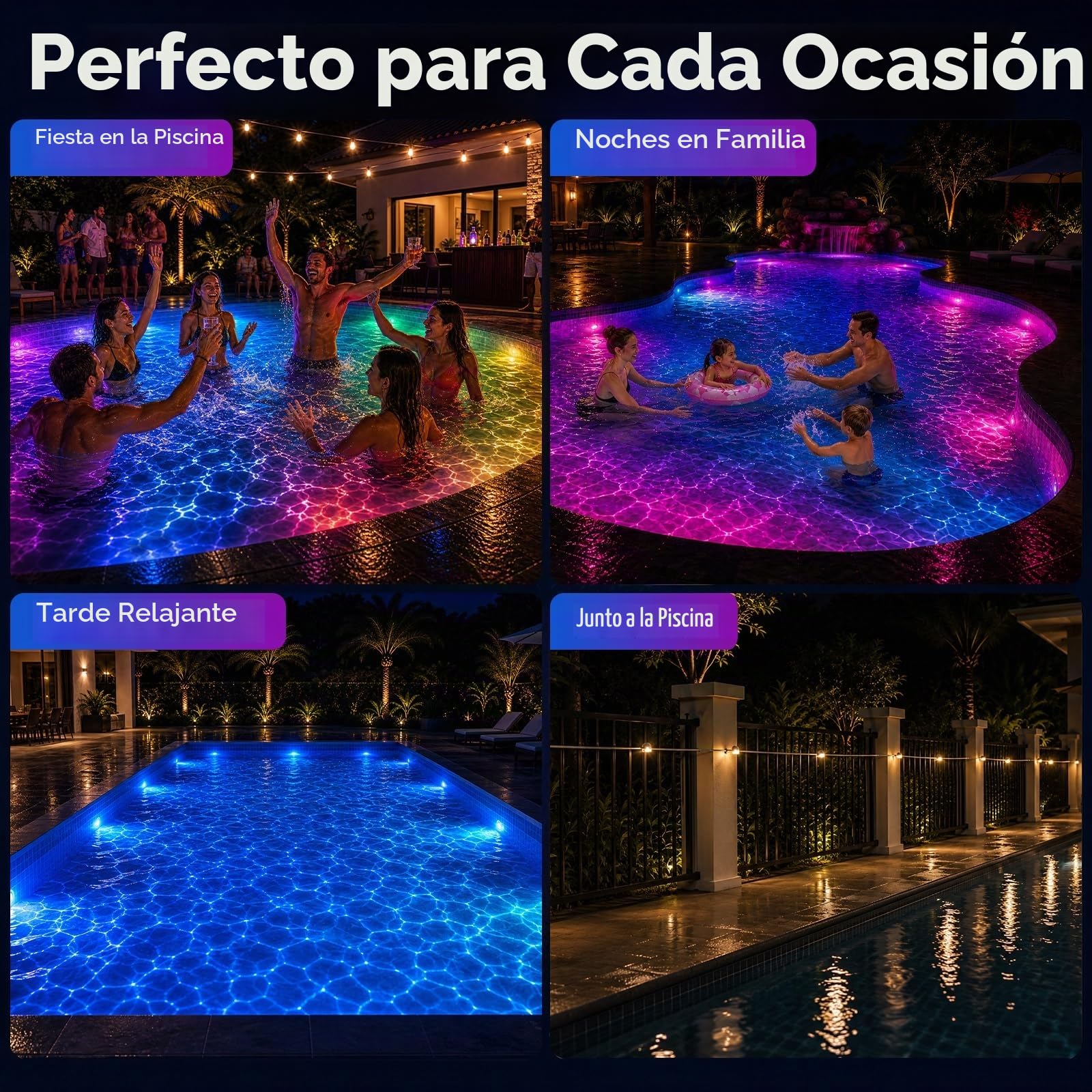 luz piscina RGBIC 25m, 16u con forma de pez, App + mando, luces piscina sumergibles led IP68 24V, efectos dinámicos musicales, instalación sin obras para piscinas enterradas y desmontables
