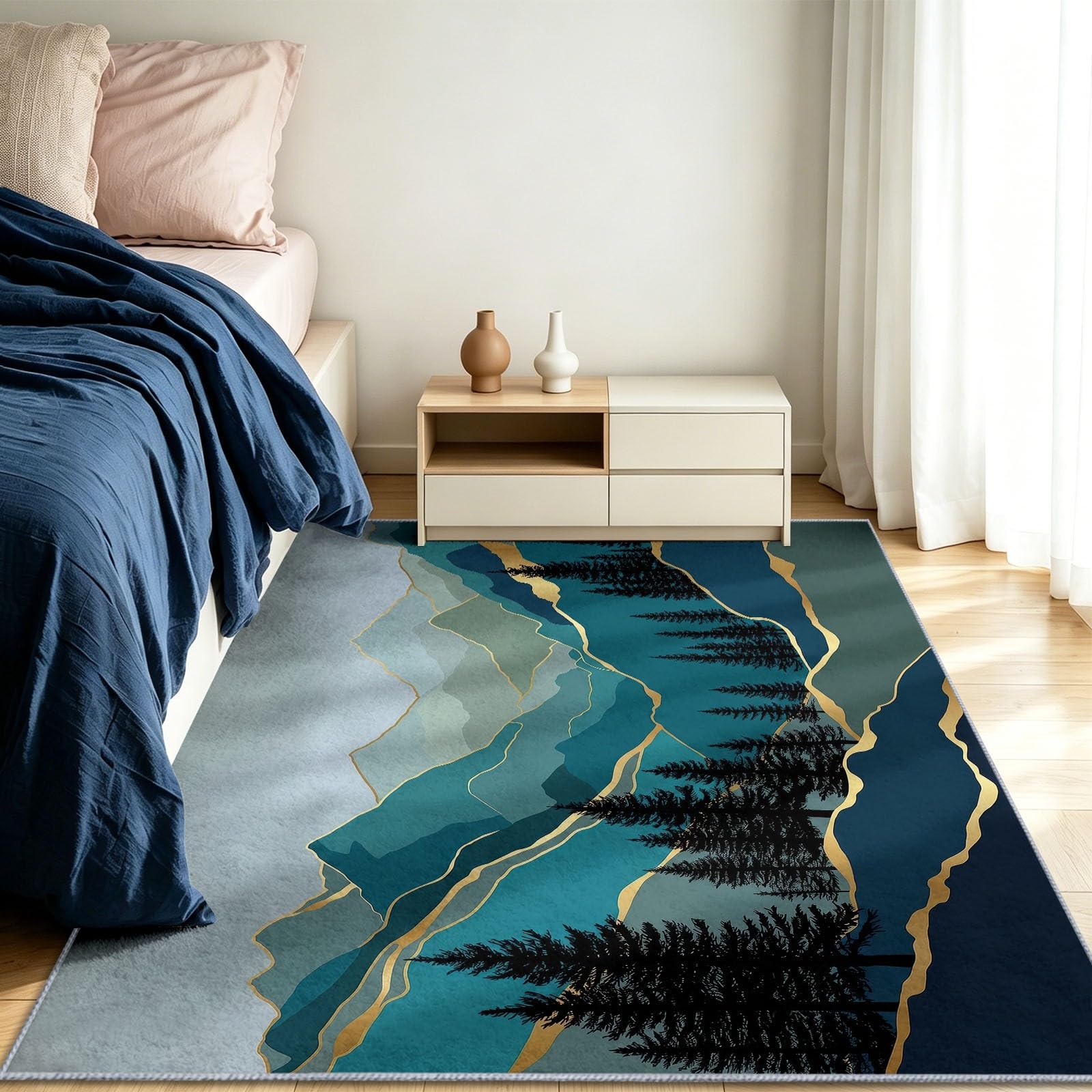 Tappeto moderno e leggero di lusso per soggiorno, antiscivolo, 160 x 230 cm, per camera da letto con montagna astratta, per adulti, morbido, lavabile in lavatrice, non perde pelo