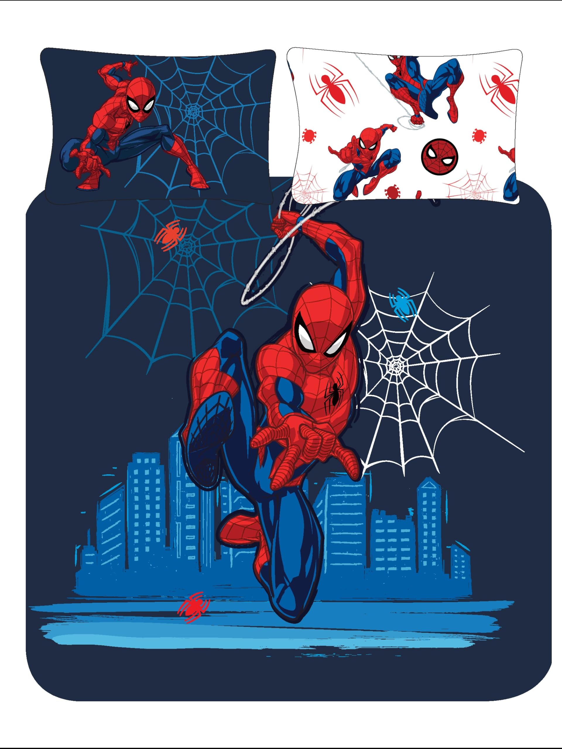 Marvel Spiderman Double Duvet Cover Bedding Set – Official Kids Polycotton Bed Linen – Reversible Spidey Blue Superhero Design with Pillowcase – UK Standard Double 200x200 cm (Double)