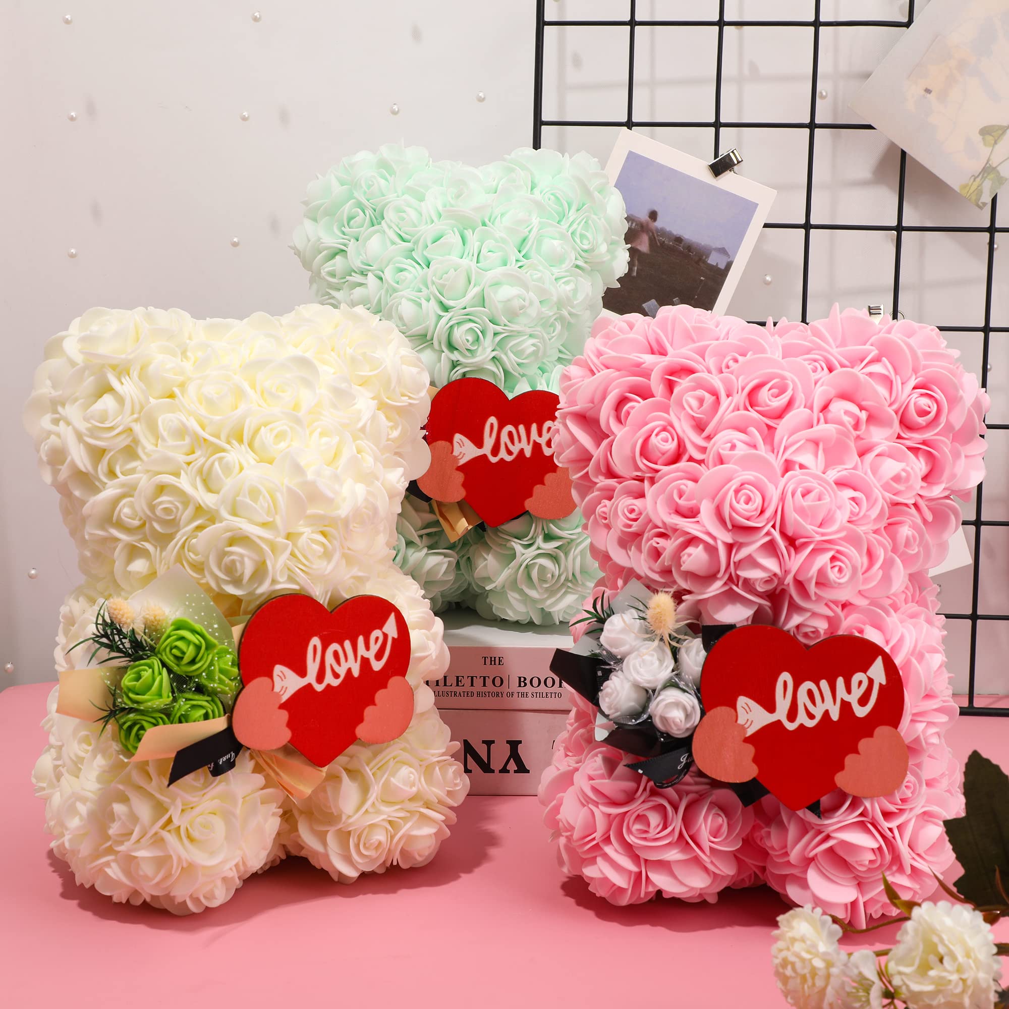 Oso De Peluche De Rosas Eternas Con Collar "Te Quiero" En 100 Idiomas - Regalo Para Madre, Novia O Esposa - Caja De Regalo Incluida
