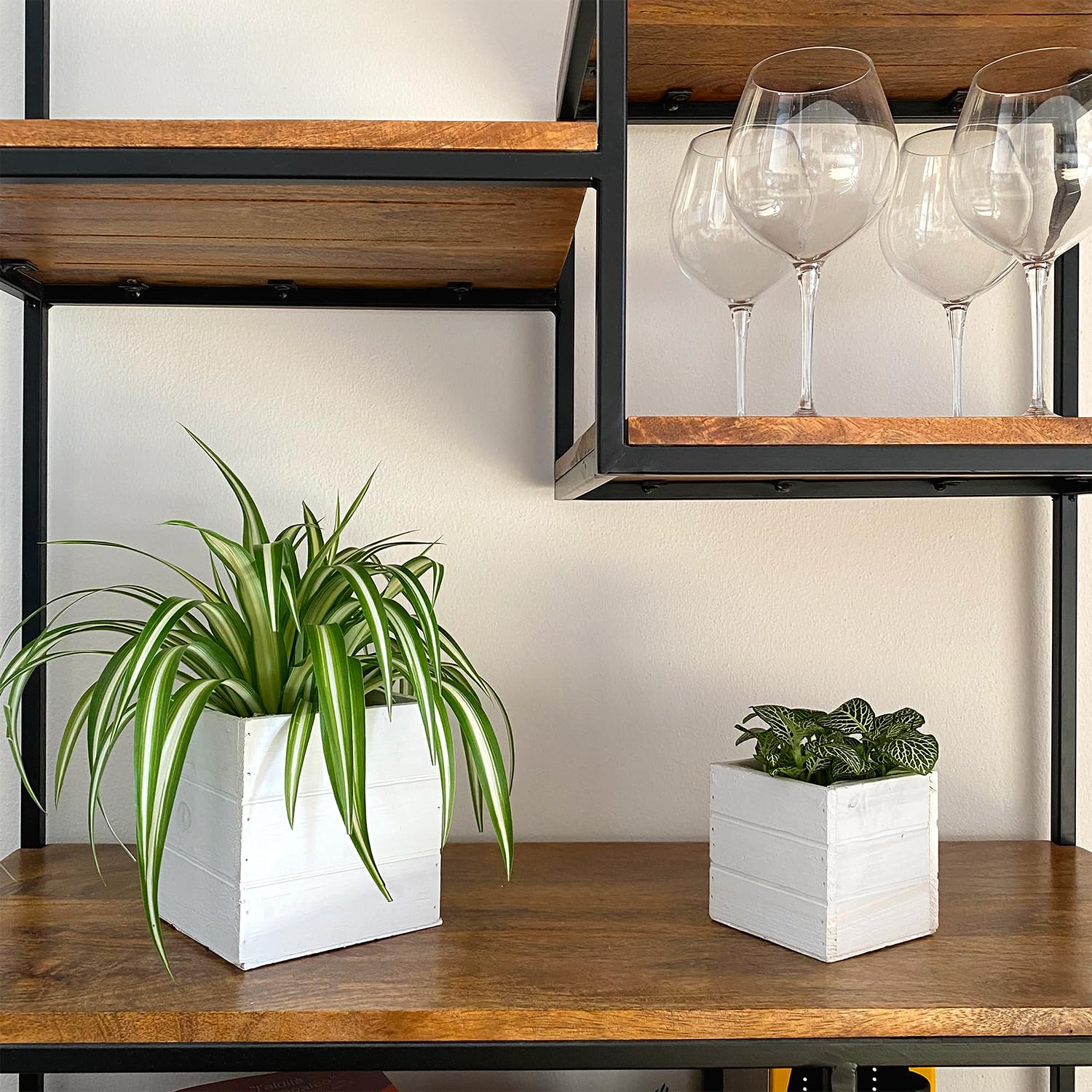 Cajas de madera blanca para flores, plantas, bonsái, hierbas aromáticas, decoración del hogar, jardín, balcón, terraza (14 x 14 + 10 x 10)