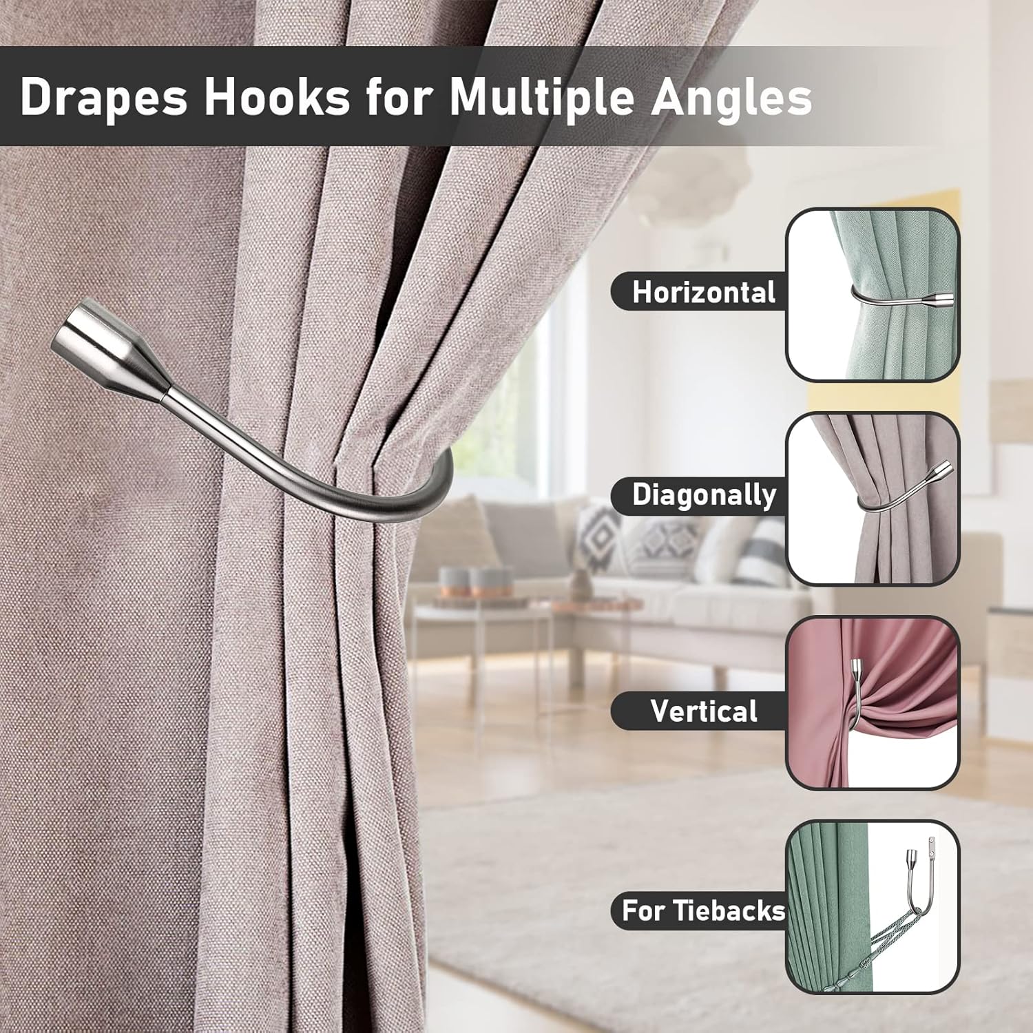 Sumnacon 2 Pcs Metal Curtain Holdbacks, Decorative Wall Mounted Drapery Tiebacks with Screws, Heavy Duty Window Treatment Holdbacks for Home Decor, Silver : Home & Kitchen