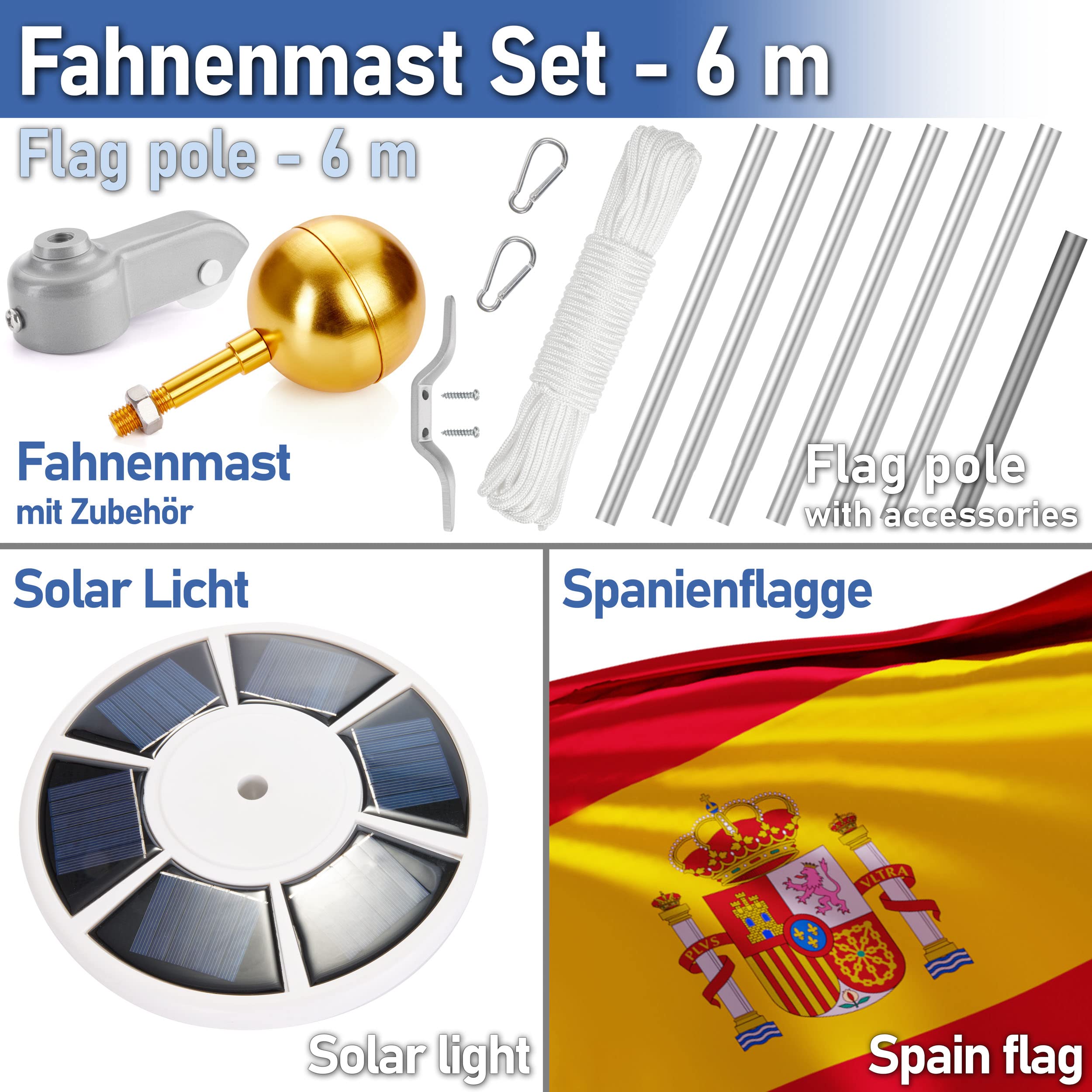Deutschlandfahne Mit Mast BRUBAKER Fahnenmast Solar Licht Mit Kugel Spitze Gold Aus Aluminium Für Led Baum