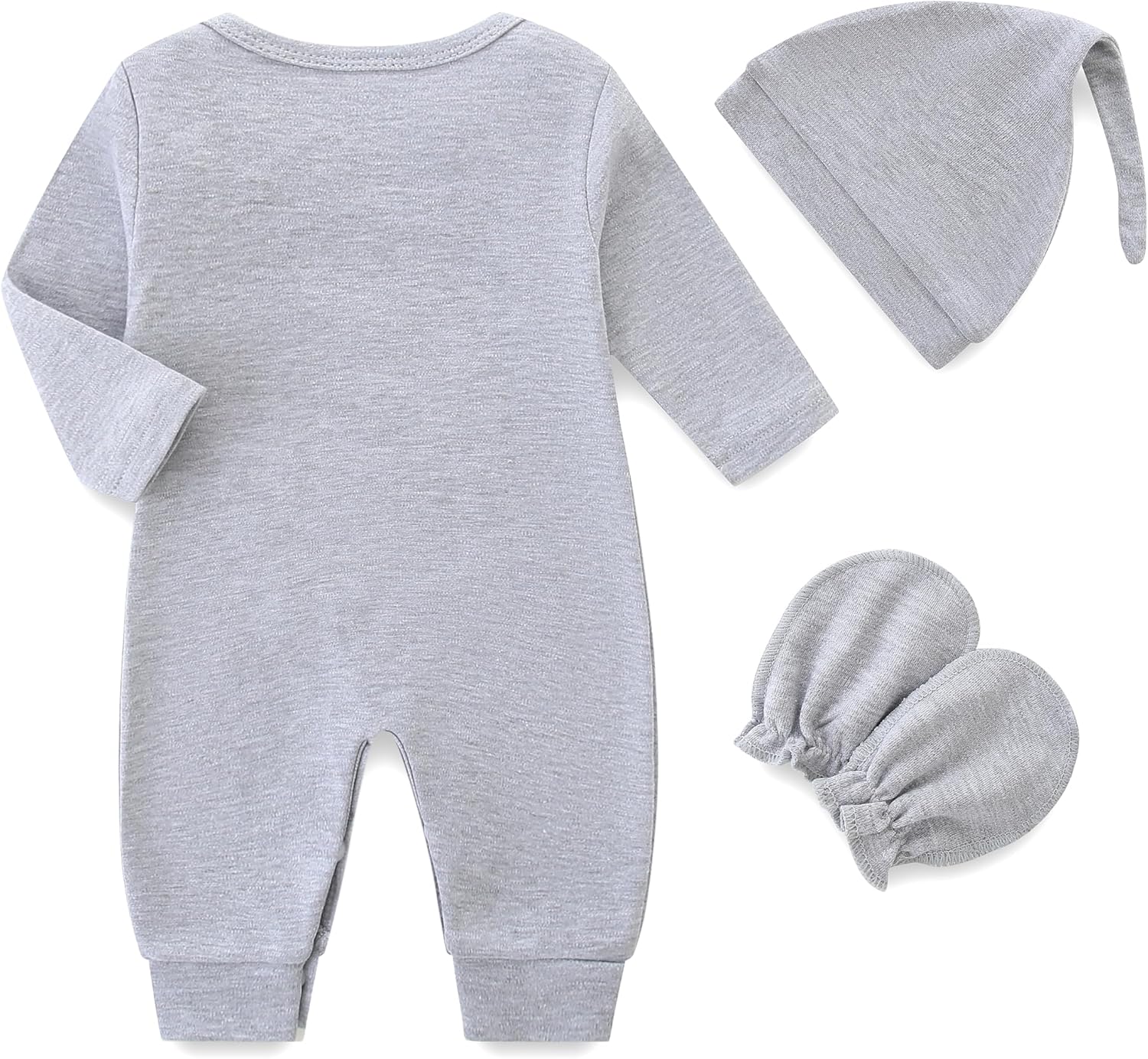 Newborn Baby Romper Cotton Coming Home Outfits Hi Im New Here with Hat Gloves Long Sleeve Solid Onesie - Image 2
