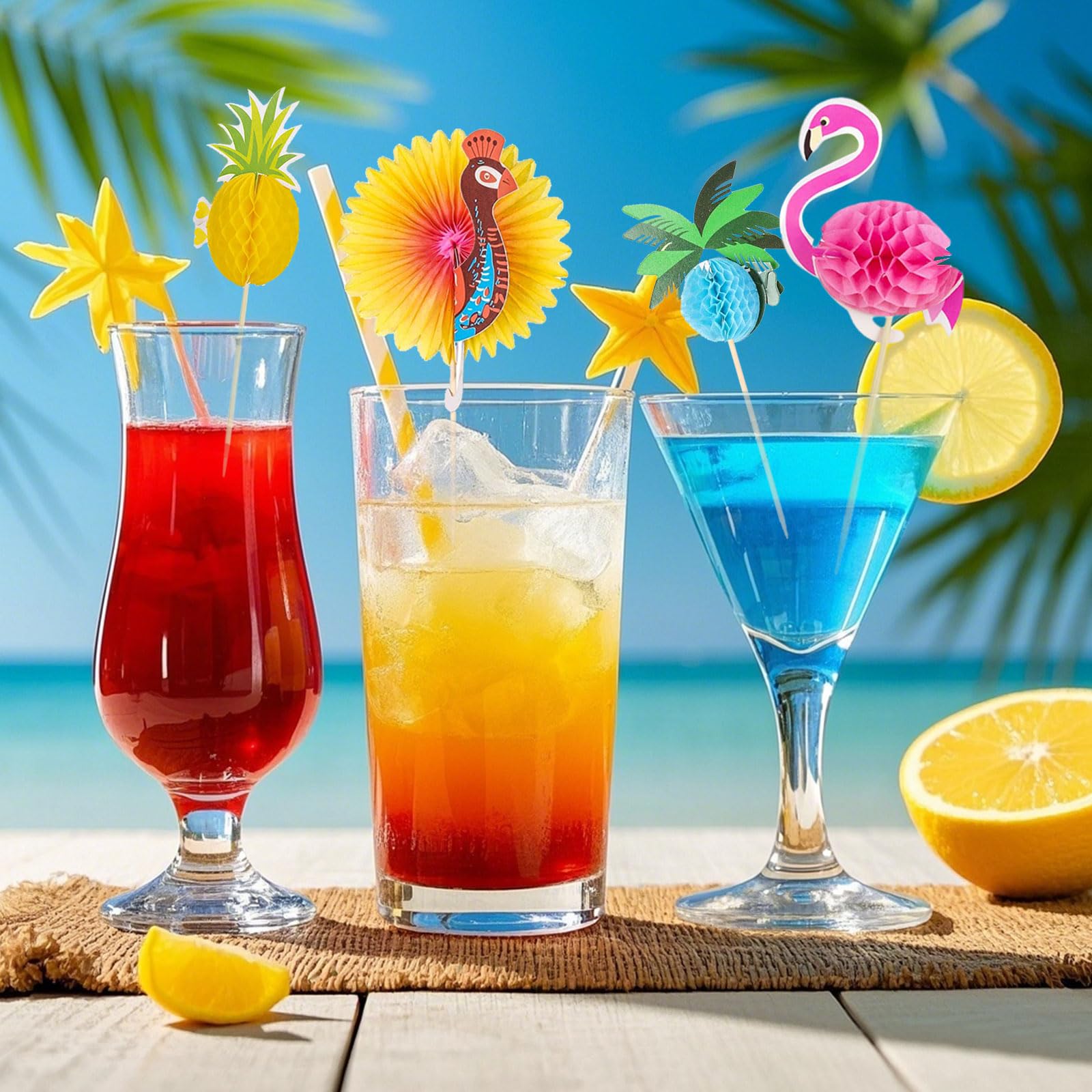100 Pezzi Decorazioni Cocktail Estate, Decorazione Cocktail Spiaggia, Decorazione Torta Hawaiana Accessori Cocktail Frutta per Decorazioni delle Feste Estive