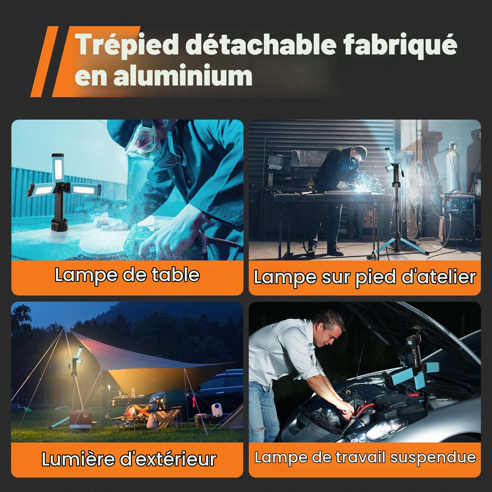 Projecteur de Chantier LED avec trépied, Lampe de Travail/Lampe de Travail sans Fil GoGonova avec Batterie 8000mAh, 700/1200/2200 lumens, 4000/6500 K, trépied télescopique 170cm et Sac de Transport
