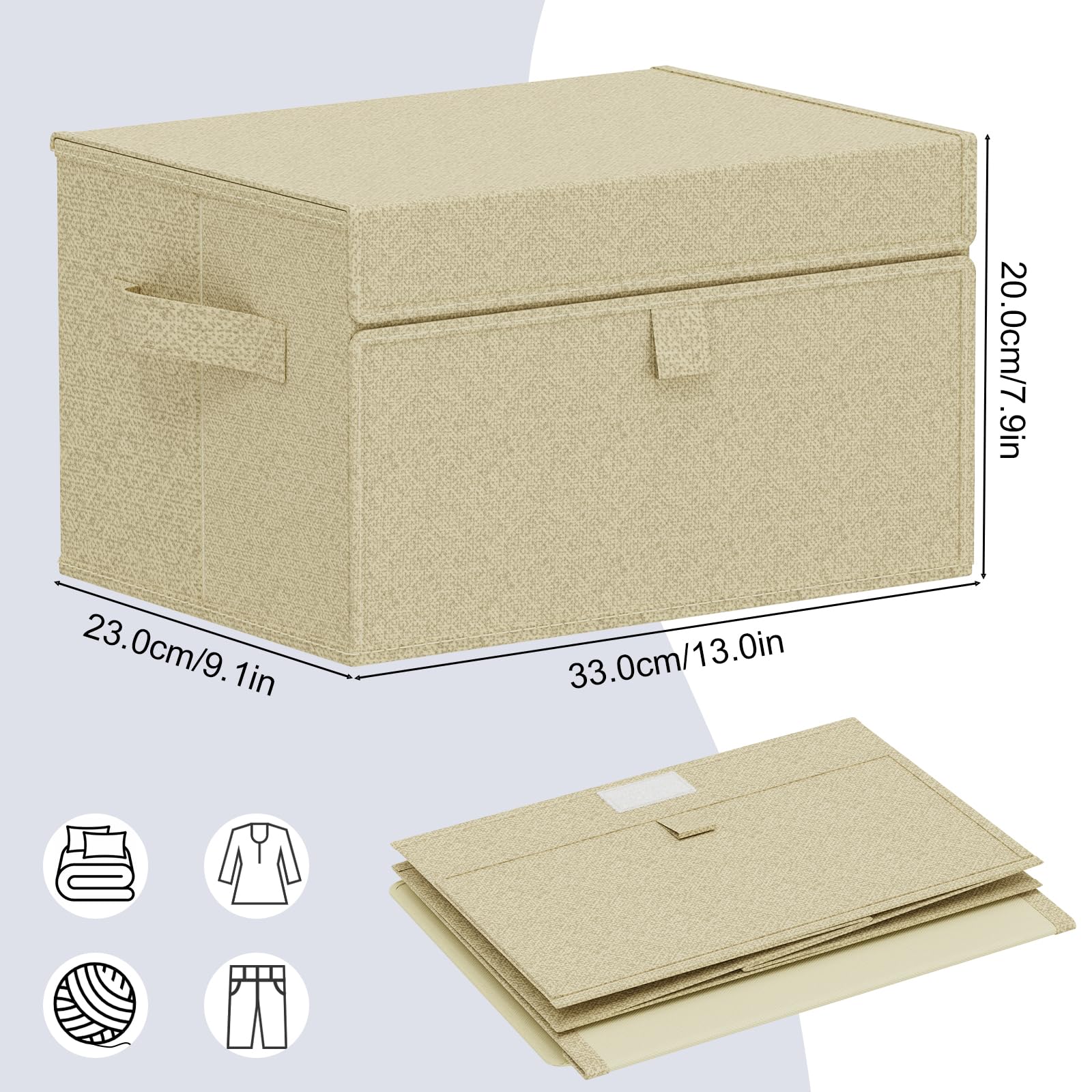 Aufbewahrungsbox mit Vorderdeckel,33x23x20cm,Grau und Beige,4 Stück | Waschbare Aufbewahrungskörbe,Stoffbehälter aus Leinen,Faltbare Klappbox mit Griff,Aufbewahrungsbehälter mit PP Stützplatte