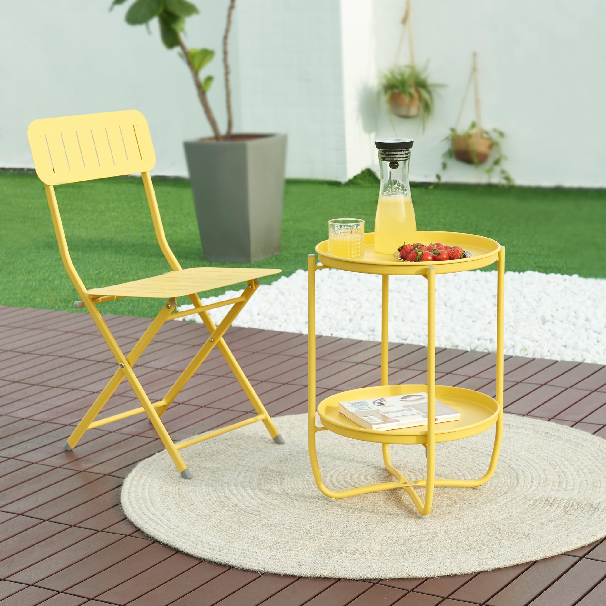 [en.casa] Table Basse avec Plateaux Ronds Amovibles Table d'Appoint pour Extérieur Intérieur Jardin Terrasse Balcon Table de Bistrot Design Intemporel Acier 58 x 40 cm Jaune