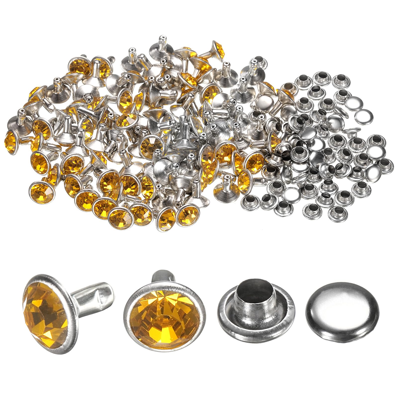 sourcing map 100pcs Crystal Rivets 8mm Rhinestone Rivets Rapid Stud Rivets for Clothing Leather Crafting Fabric Arts Crafts Decoration Leathercraft DIY Leather-Craft, Gold Tone