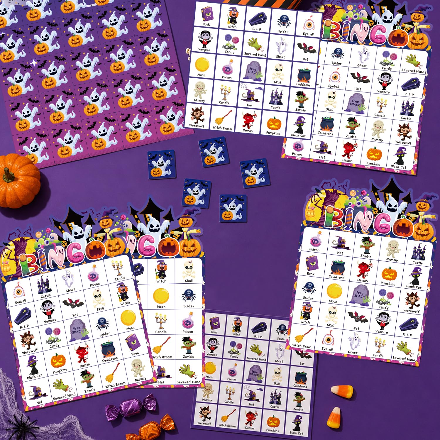 38 giochi di bingo di Halloween, 24 carte da bingo, gioco per feste per
