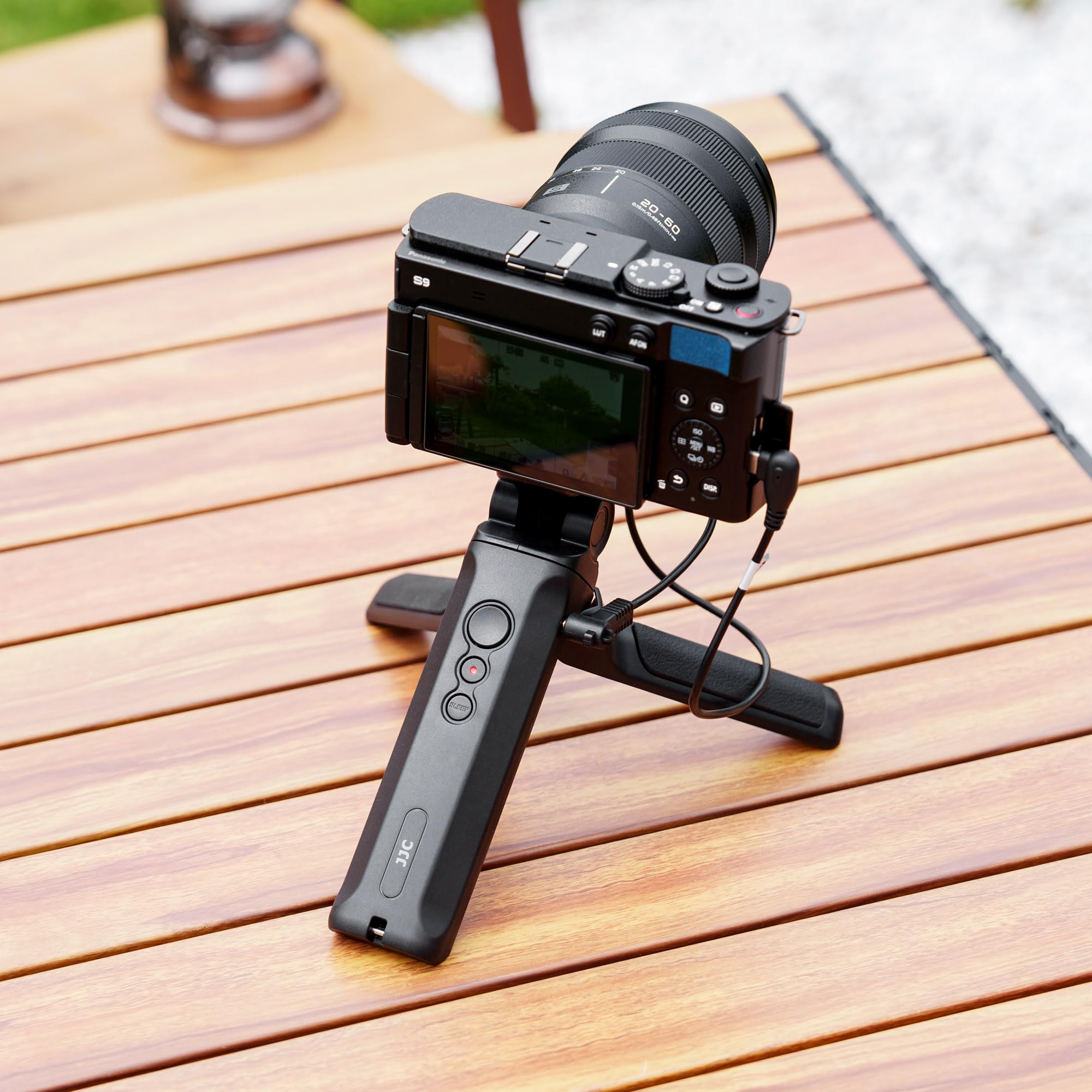 JJC Remote Shooting Grip Travel Desk Tripod for Panasonic G100D S9 Cameras Selfies Vlogging Replace DMW-SHGR2