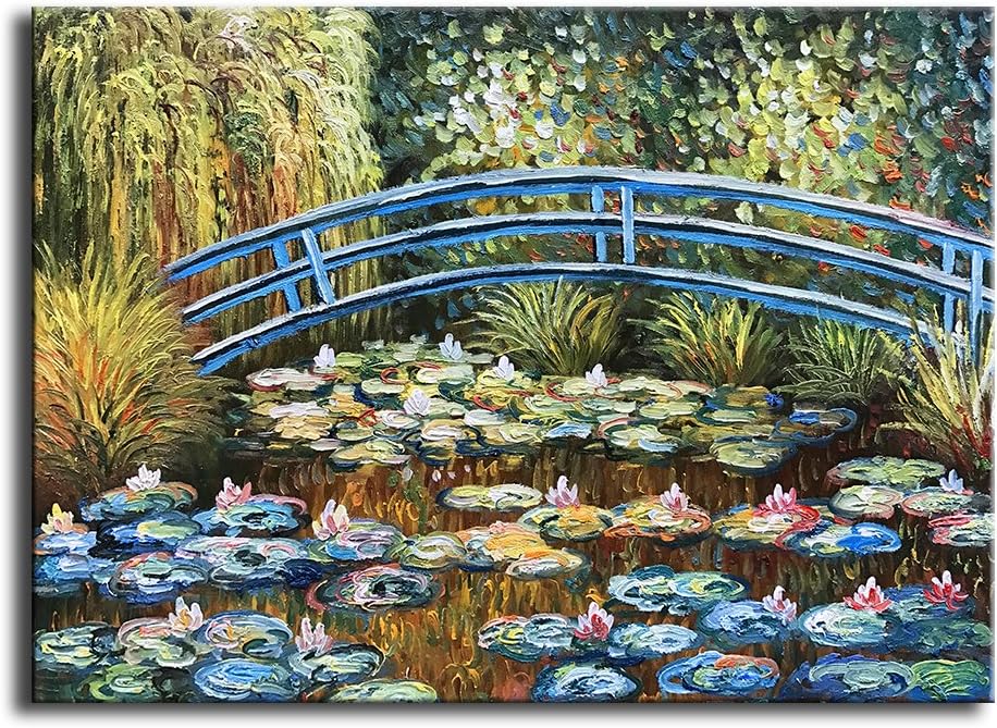 baccow - 2024" Hand Painted Texture Claude Monet Oil Painting on Canvas, 3D Framed Claude Monet 'Bridge at Sea Rose Pond' Wall Art Pictures for Living Room Bedroom Kitchen Home Decorations Gifts