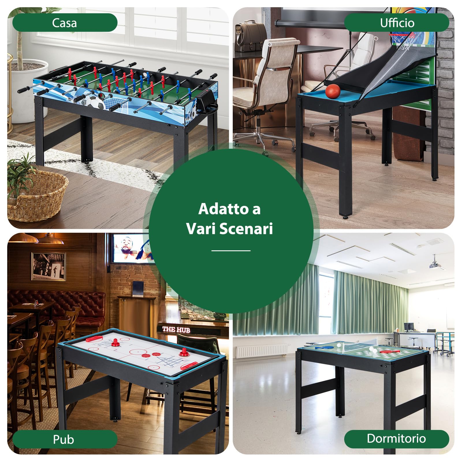 RELAX4LIFE 14 IN 1 Tavolo da Gioco Multifunzionale, Set da Tavolo Multigioco Biliardo Ping Pong Basket Calcetto Bowling Shuffleboard per Casa Ufficio Bar