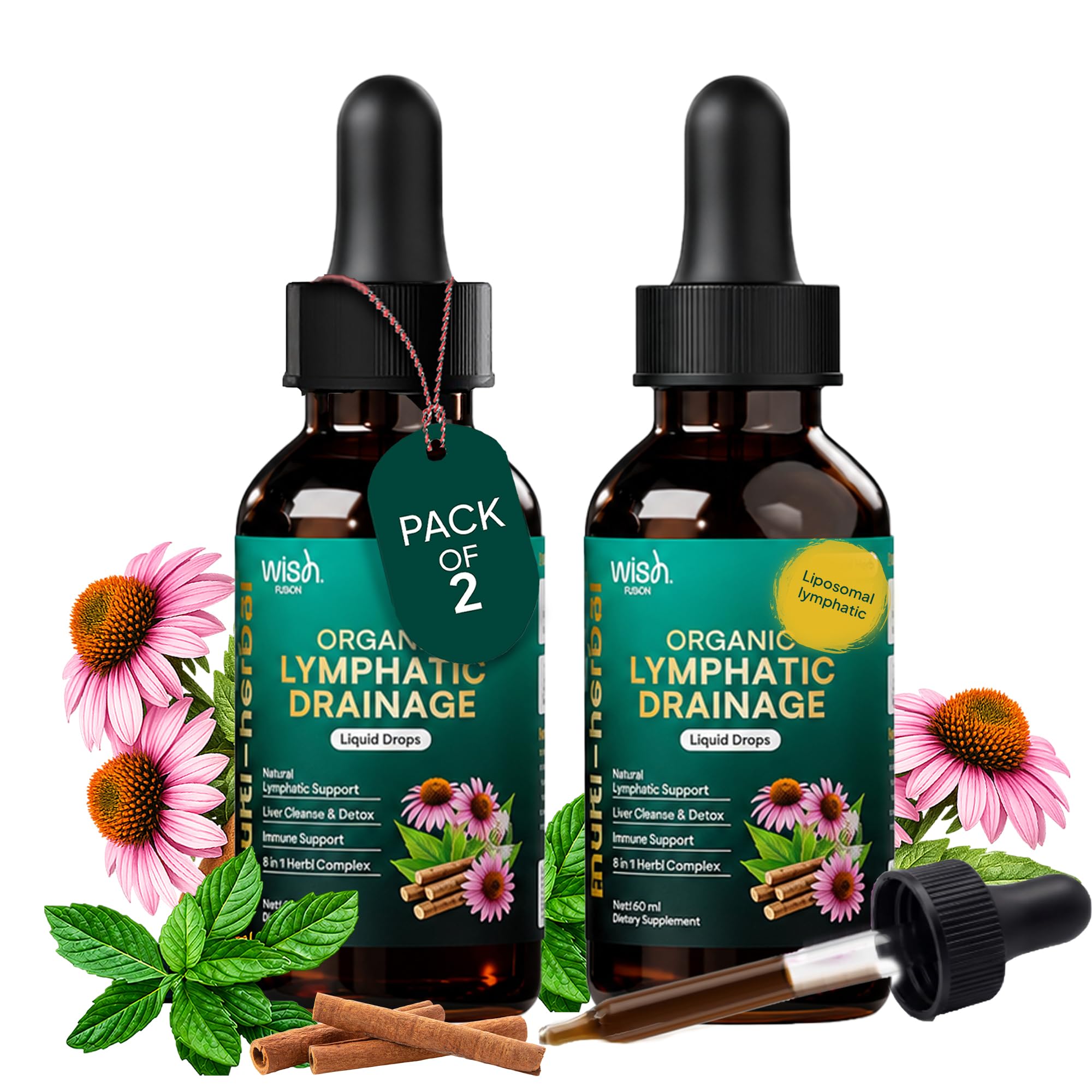 Organic Lymphatic Drainage Drops – Liquid Detox & Lymphatic Support Supplement, Lymphatic Support for Liver Cleanse (Pack of 2)
