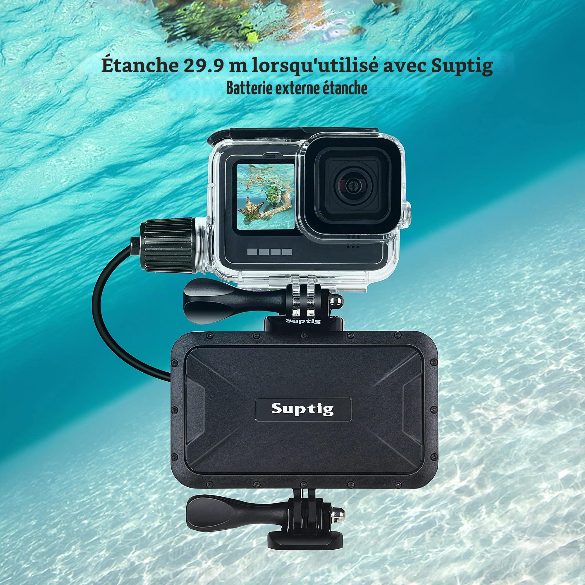 Suptig Boîtier étanche pour GoPro Hero 13 Hero 12 Hero 11 Hero 10 Hero 9 Noir 50 m
