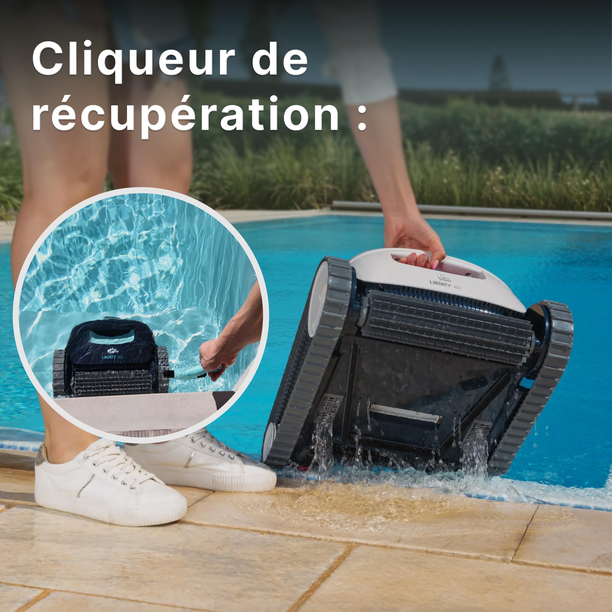Dolphin Liberty 400 Aspirateur Piscine sans Fil, Autonomie de 180 Min, Nettoyage des Parois et de la Ligne d'eau, Navigation Intelligente et Contrôle App, pour Piscines Enterrées Jusqu’à 10m