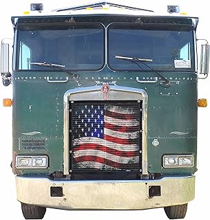 GrilleAdz Old Glory Mesh Bug Screen for Kenworth K100E (Bug Screen with Turnbuckle Install Kit)