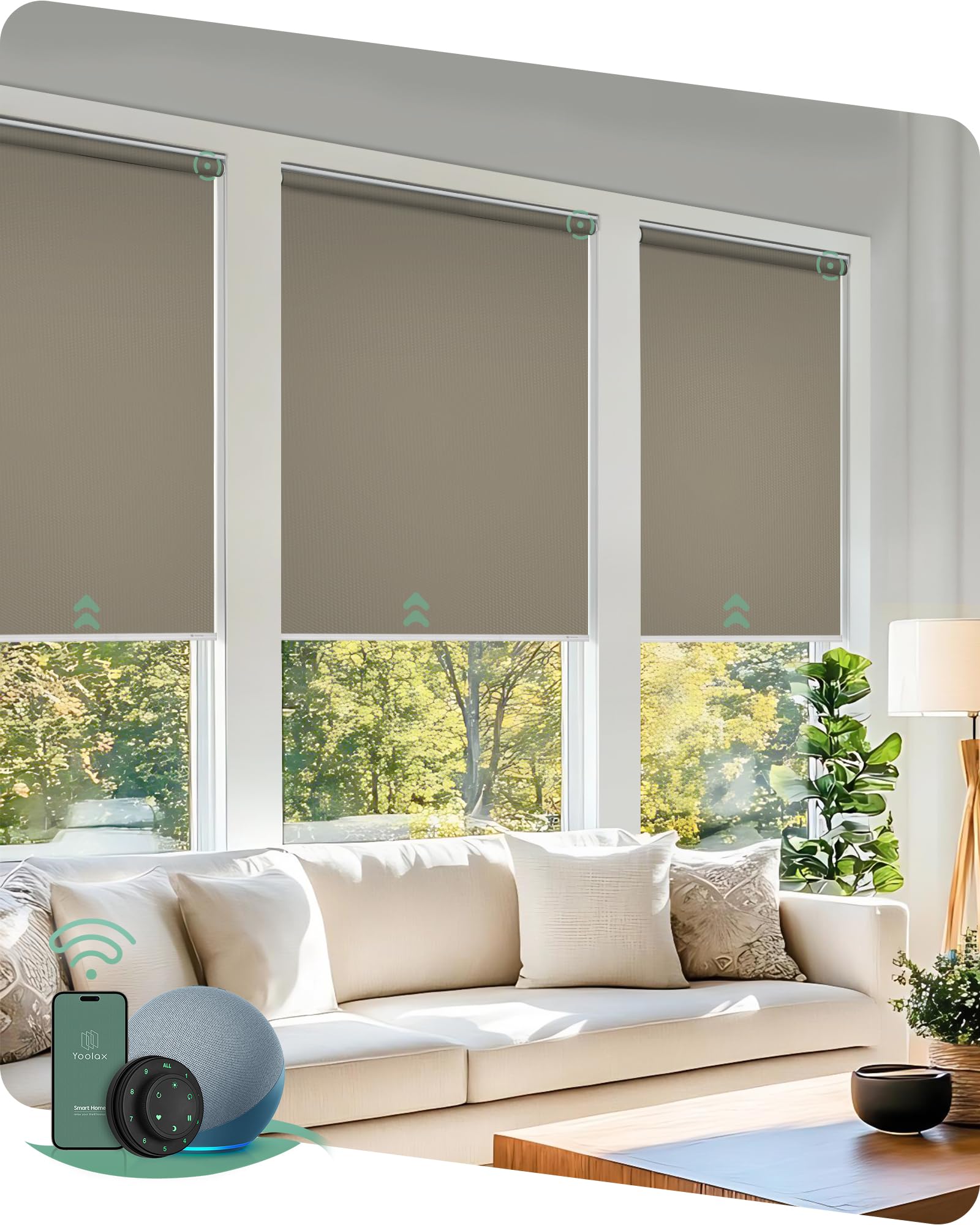 Motorized Blinds with Remote, Blackout Smart Blinds for Windows Motorized Waterproof Roller Shades, Automatic Window Shades Work with Alexa Custom Size (Blackout-Vinyl Light Coffee)