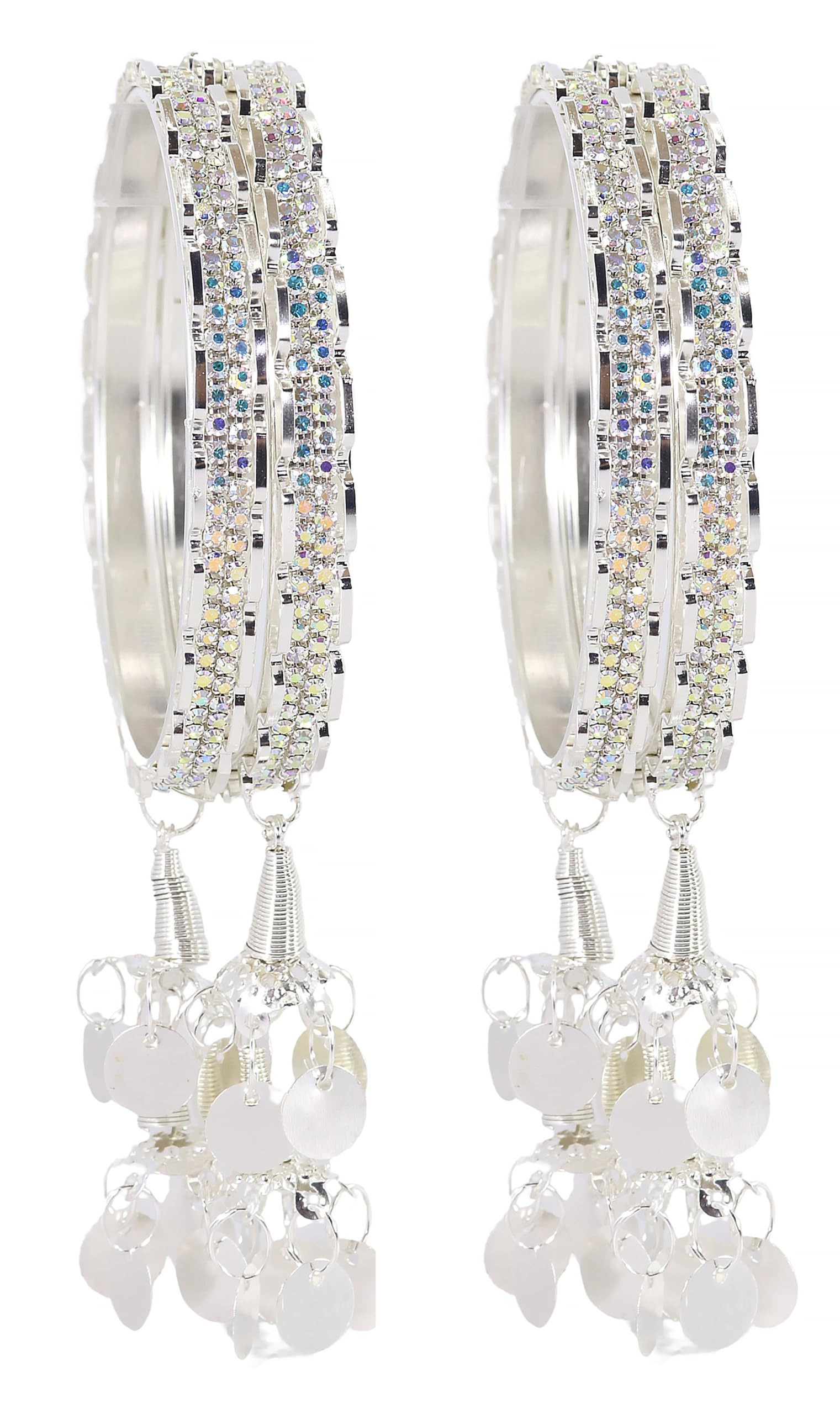 ZULKA Stylish Metal Latkan Bangles with Zircon Stone For Women and Girls | Silver Metal Bangles | Jewellery | Latest Kada Kangan | Silver Bangles | Wedding Bangles-(ZU_MAH106-Silver-2.8) (B0DFYV3F4B) Amazon Price History, Amazon Price Tracker