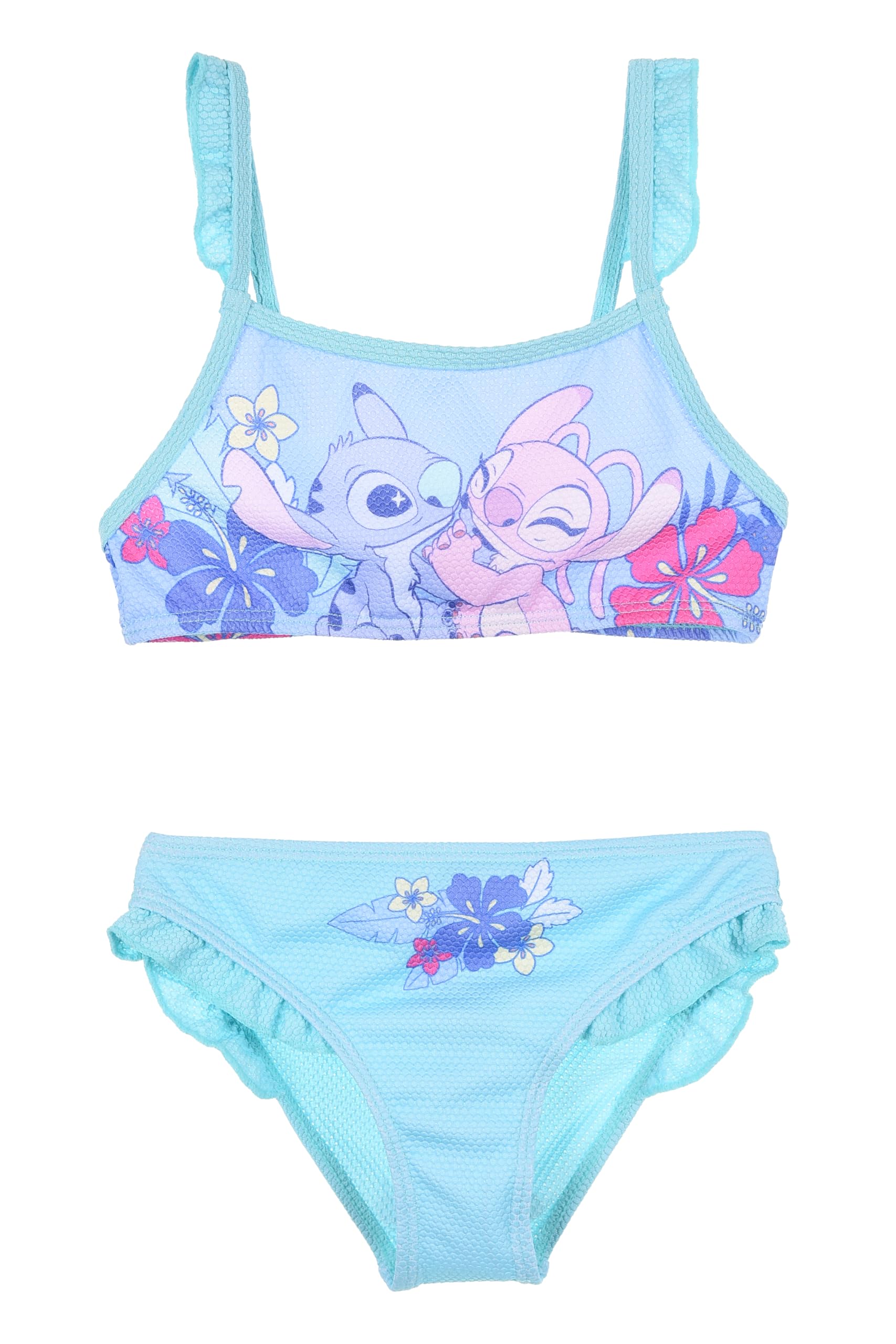 Disney Stitch y Angel Bikini para Niña, Bañador de Dos Piezas Arco Iris, Natación Infantil Tallas 3-8 Años