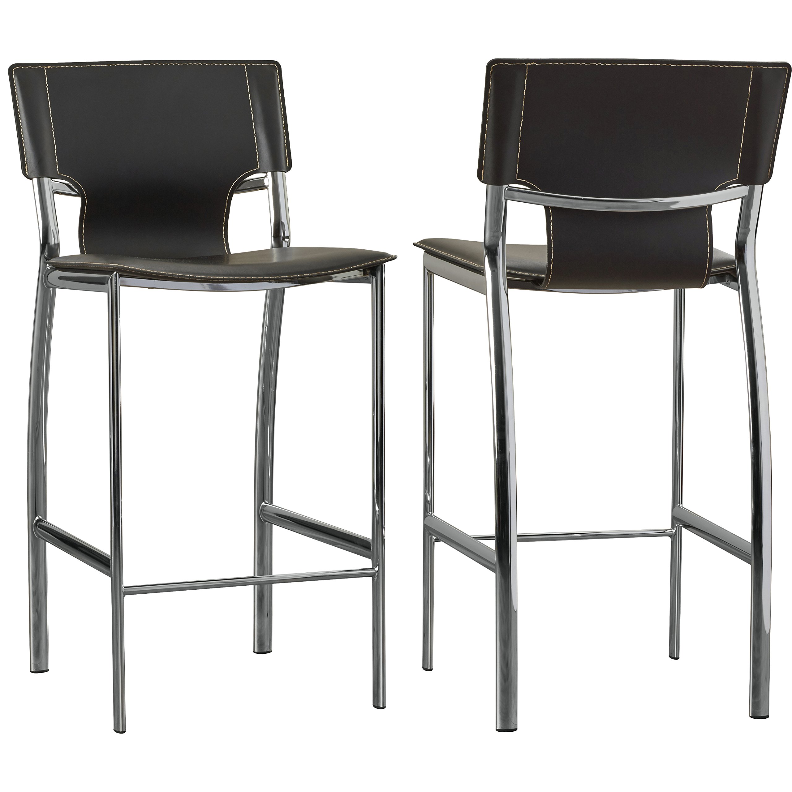 Loren 25.2" Stylish Faux Leather and Chrome Bar Stool by Wade Logan - Set of 2 (Black)