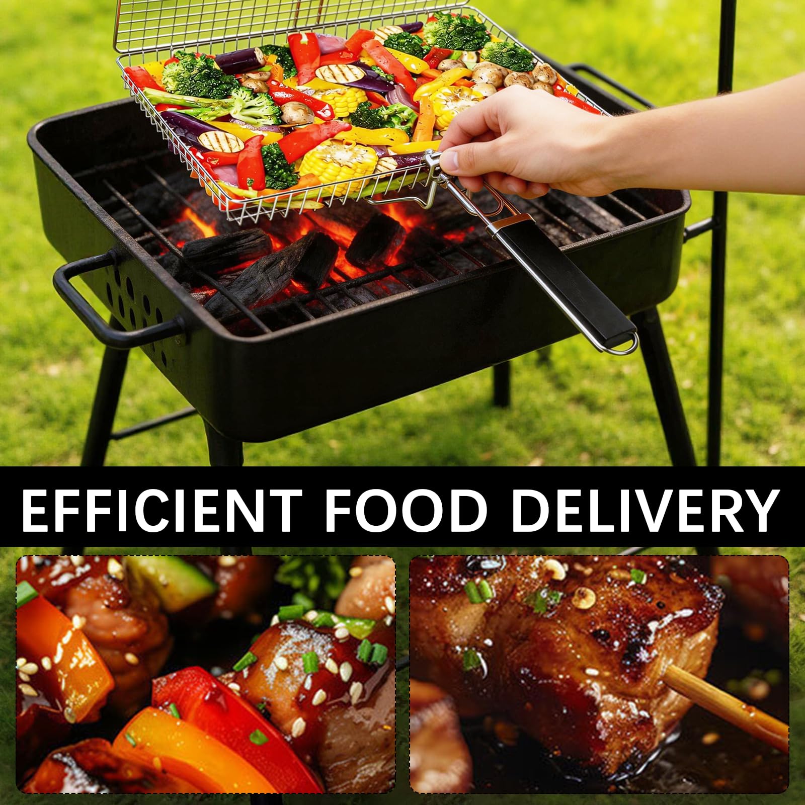 Juego de Cestas para Parrilla, Set de Cesta de Parrilla Rodadiza en Acero Inoxidable Rejilla Barbacoa con Asa Extraíble Accesorios Barbacoa para Verduras y Camarones Hombre Padre