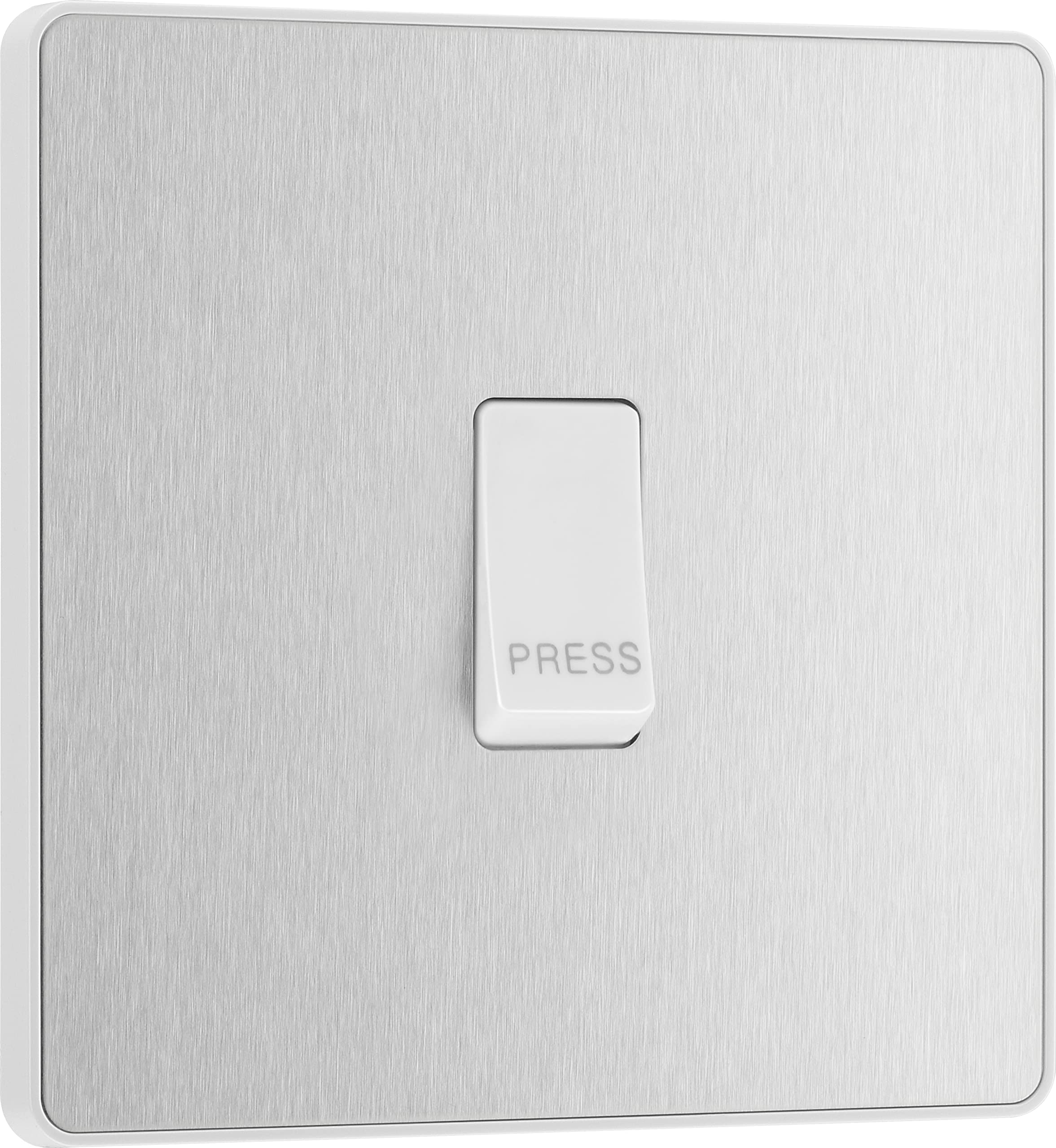 BG Electrical Single Retractive Press Switch, Screwless Front Plate, Round Edges, 1 Way, Evolve, Brushed Steel, 10A, PCDBS14W