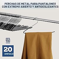 Vista 2 de Zober Perchas para Pantalones Antideslizantes - Paquete de 20 Perchas de Extremos Abiertos para Pantalones y Jeans para Closet - Percha de Ropa que