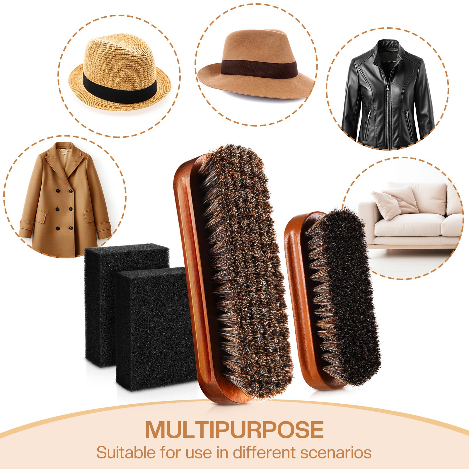 Kit di 4 spazzole in crine di cavallo in feltro con spugna per la pulizia, cappello da cowboy, set di pulizia per cappelli da baseball, spazzola per pelucchi, rimuove la polvere, per capelli, mobili,