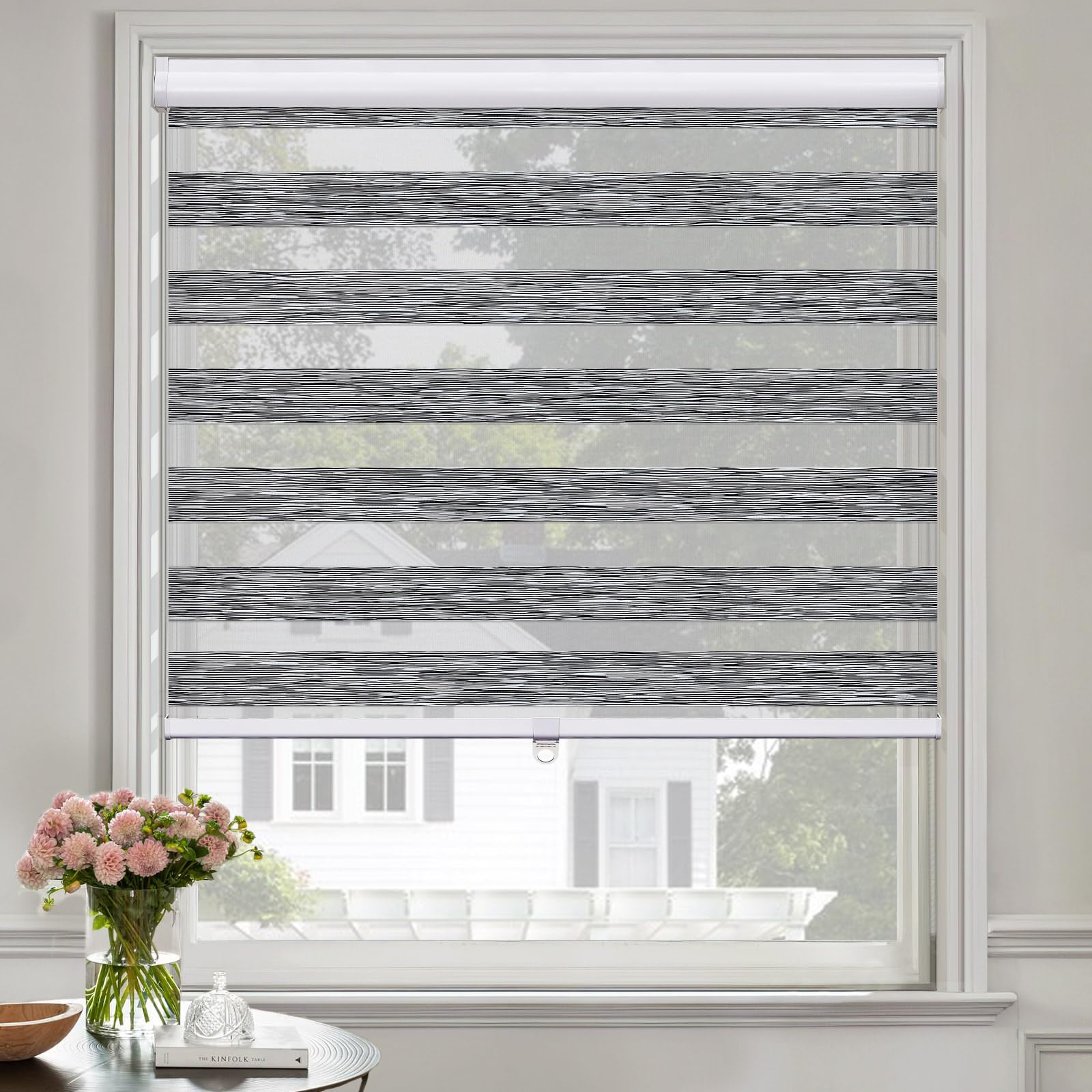 Moonice Zebra Roller Blinds Day and Night Roller Blinds for Windows Cordless Spring Lifting filtering Zebra Shades with Dual Layer Light Control Privacy for Home Office (Dark Gray,114cm W x 122cm H)