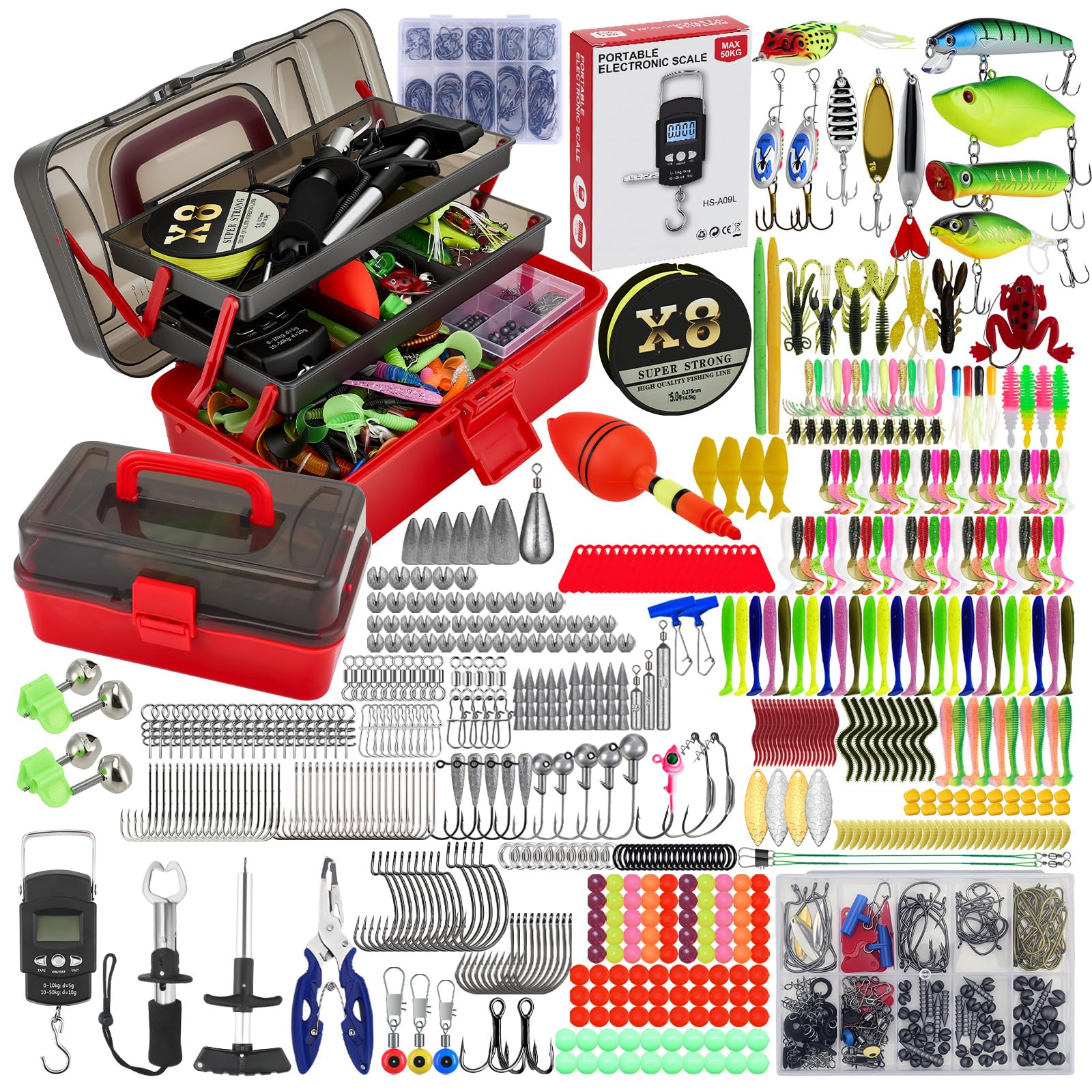 680PCS Fishing Lures Kit, Fishing Tackle Box Fully Loaded with Lures, Jigs, Hooks, Pliers, Hook Remover, Scale and More Other Accessories, Freshwater Fishing Gear for Trout Bass Freshwater