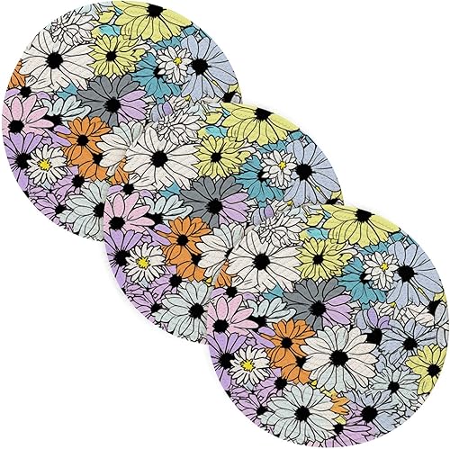 3 Pcs Hot Pad Trivet Colorful Cartoon Daisy for Hot Pots and Pans 15in Cotton Thread Weave Pan Pad for Teapot Camper Must Haves