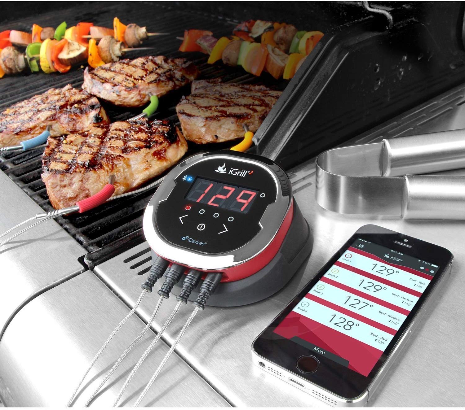DELSbbq Lot de 4 sondes à viande de rechange, compatibles avec les appareils Weber iGrill & Connect, manchons à code couleur, ensemble de sondes de température de viande avec organisateur de bobine