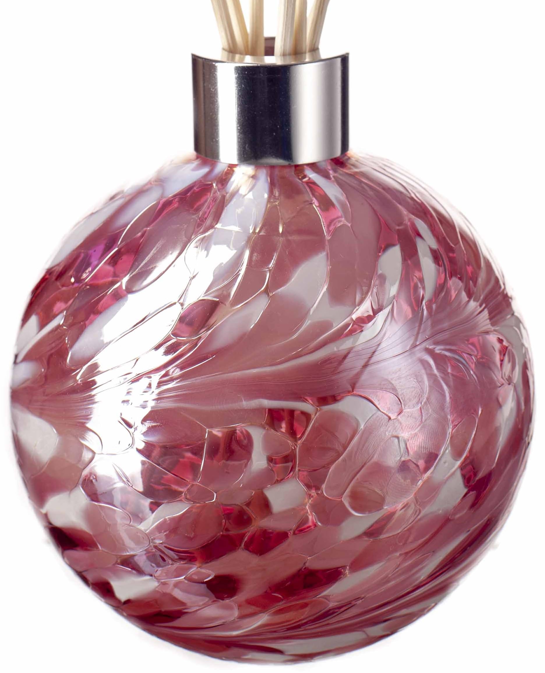 Amelia Art Glass Pink Reed Diffuser Sphere In & White