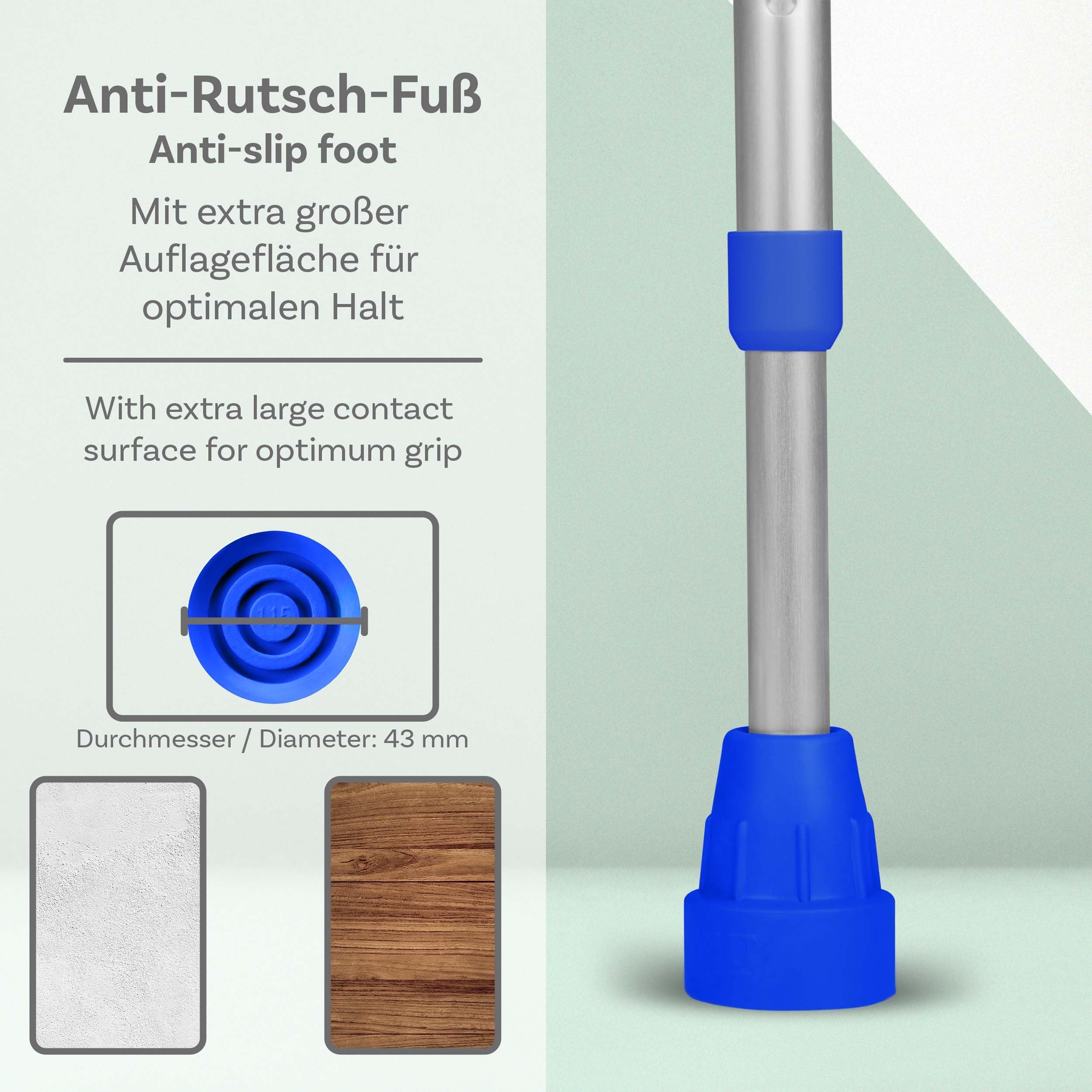 Pulox Unterarmgehstützen Blau 140 kg mit Ergo-Softgriff 1 Paar | Klassische Krücken von Ossenberg im Pulox-Design, Ergonomischer Softgriff für hohen Komfort und sicheren Halt