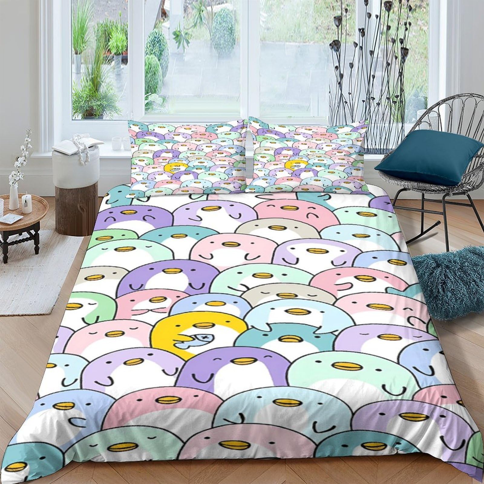 Ctjqhvkz Style-2 3D Printed Pastel Cartoon Duck Fitted Sheet Microfiber Soft Washable Cute Colorful Bed Cover For Bedroom Dorm Decor Single（135X200cm）