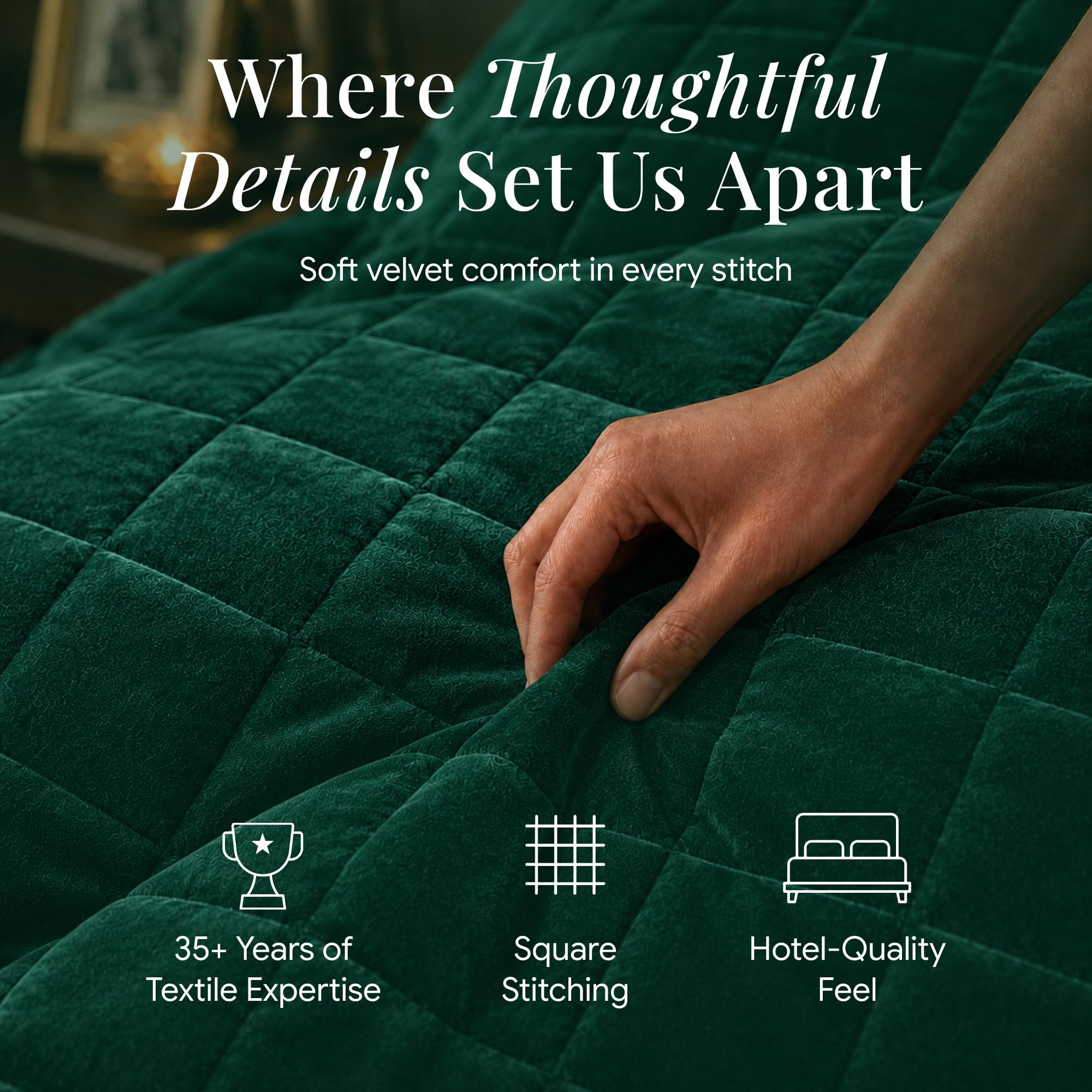 Tribeca Living FLORENCEQUIKISI Florence Velvet Oversized Solid Quilt Set, Verde Esmeralda, 2